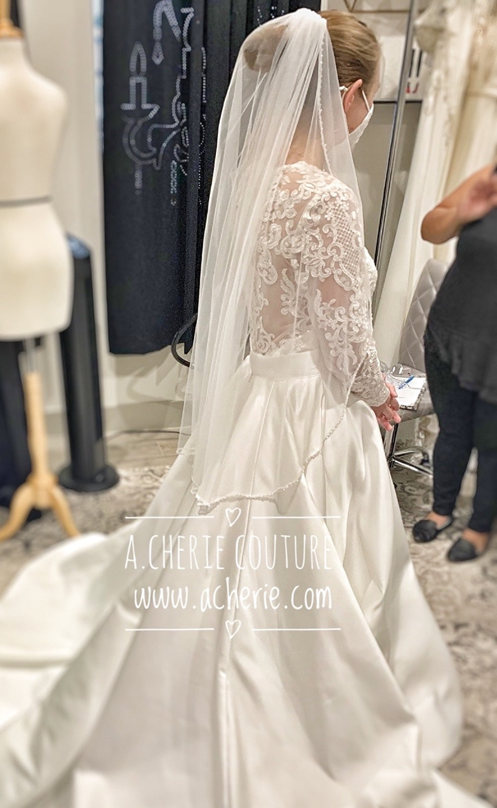 Style SV08 Mixed ZigZag Beaded Edge Short Veil - A.Cherie Couture Shop