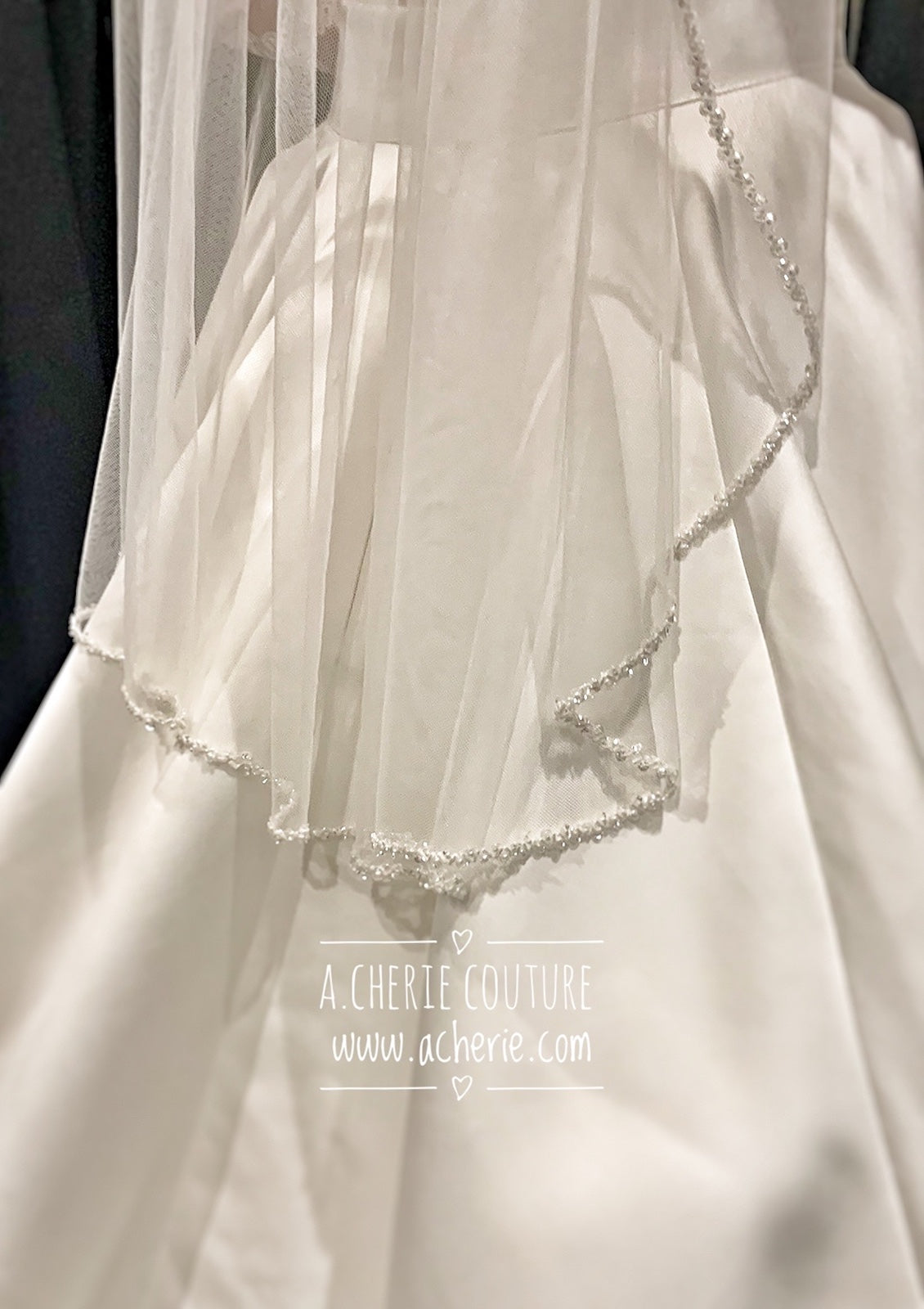Style SV08 Mixed ZigZag Beaded Edge Short Veil - A.Cherie Couture Shop