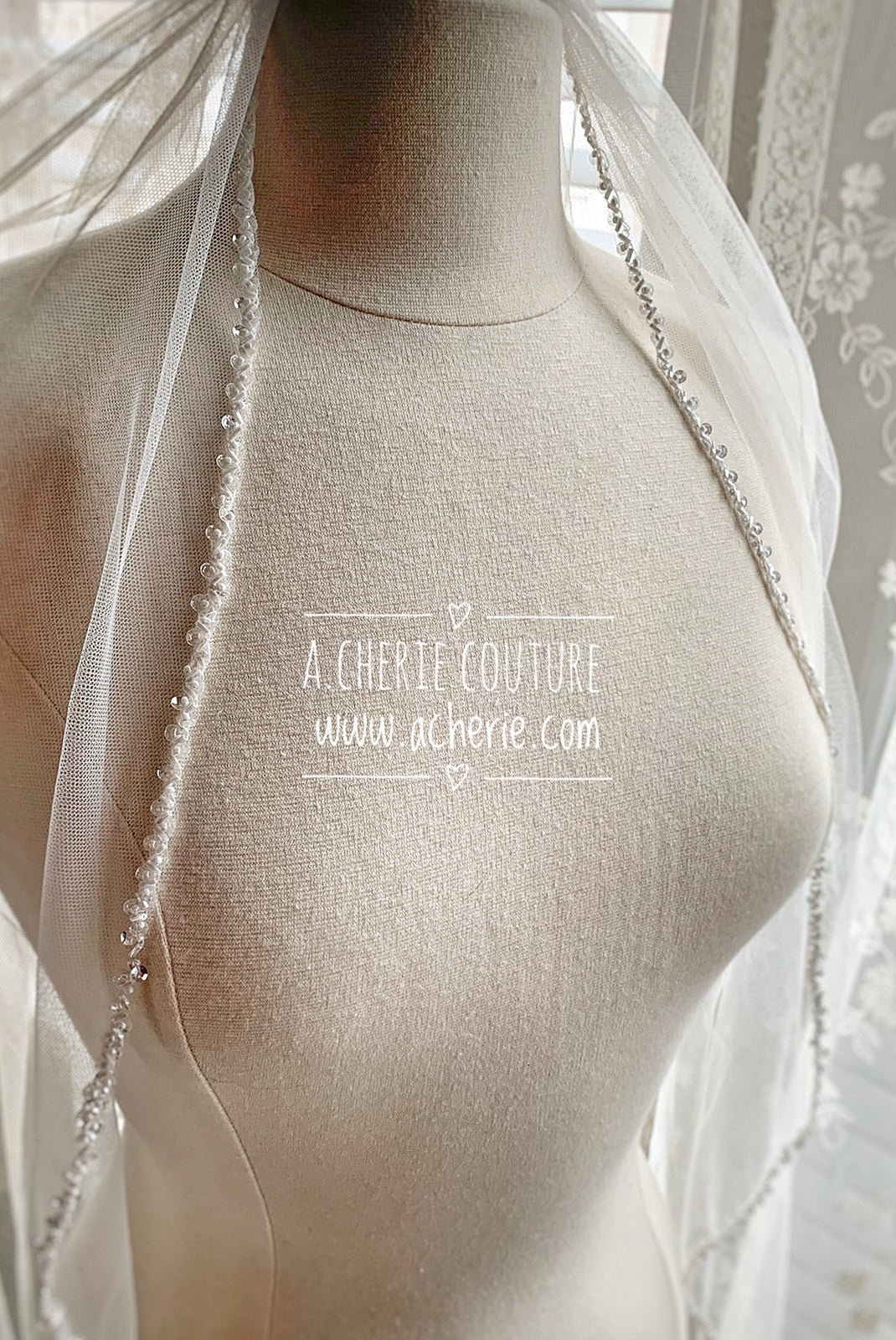 Style SV08 Mixed ZigZag Beaded Edge Short Veil - A.Cherie Couture Shop