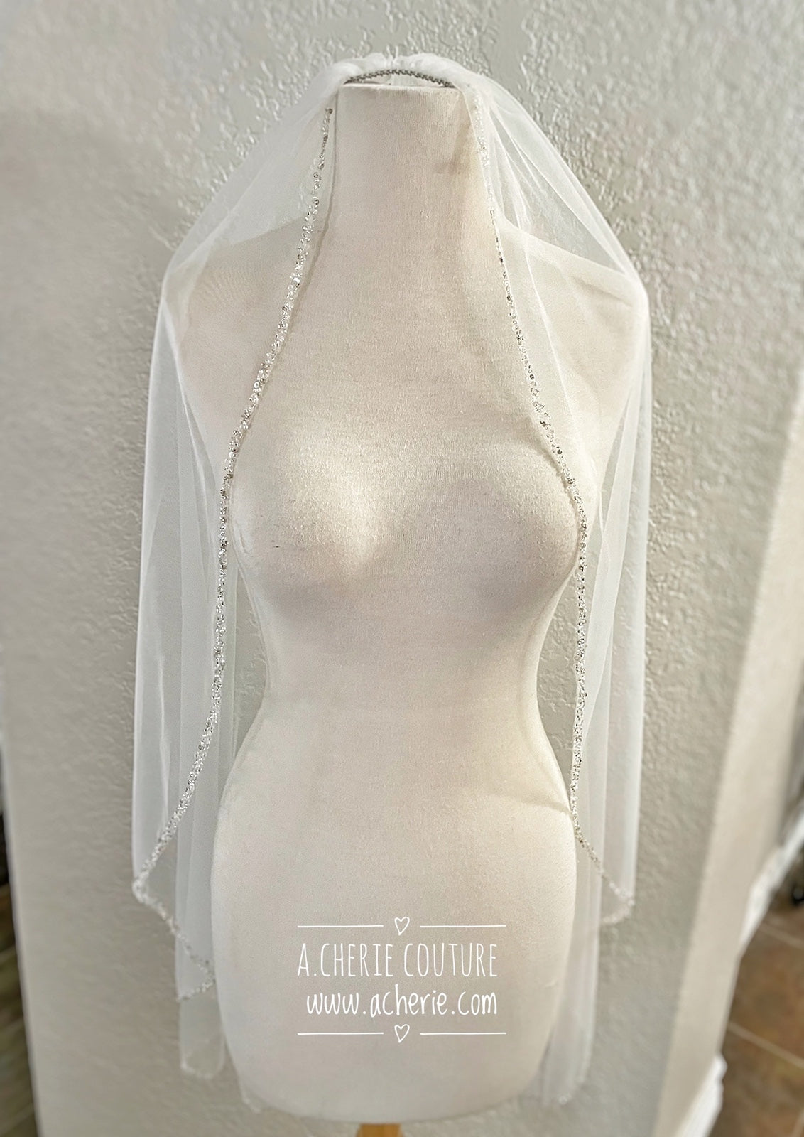 Style SV10 Mixed Beaded Edge Short Veil - A.Cherie Couture Shop