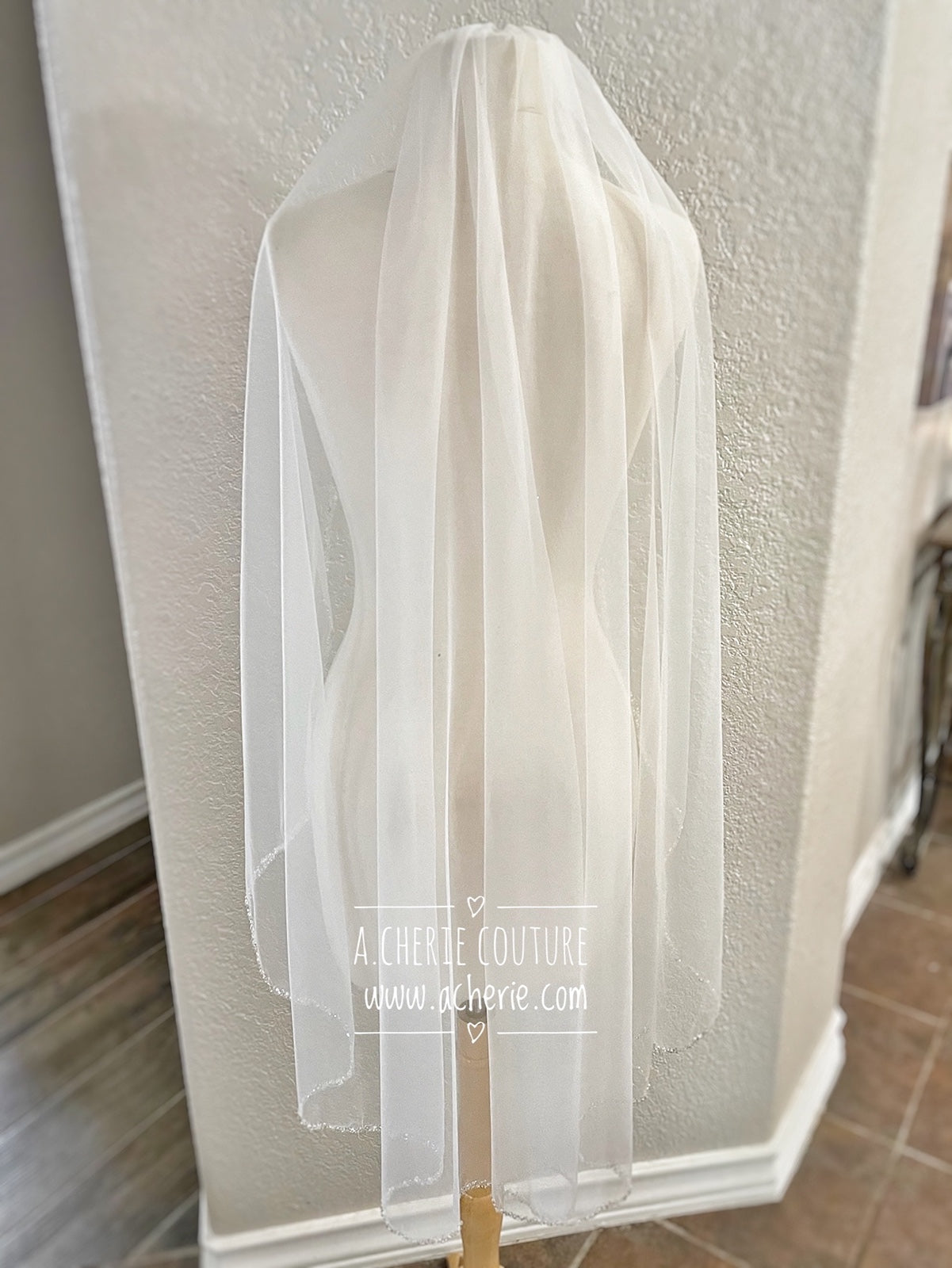 Style SV10 Mixed Beaded Edge Short Veil - A.Cherie Couture Shop