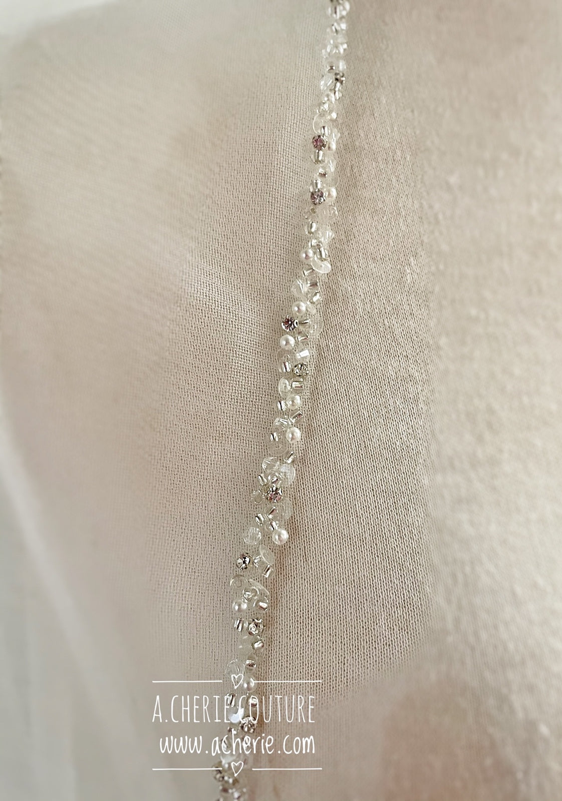 Style SV10 Mixed Beaded Edge Short Veil - A.Cherie Couture Shop