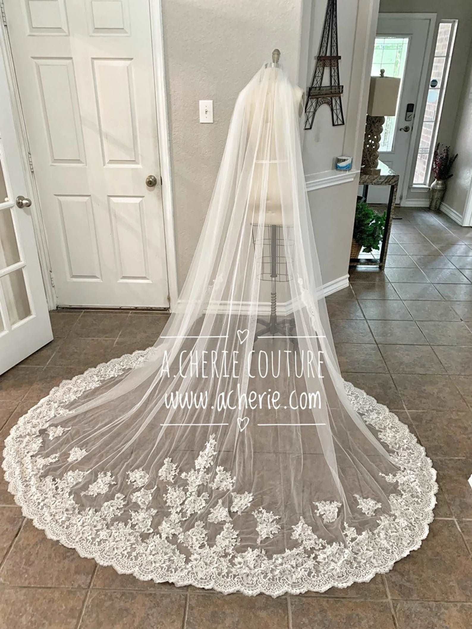 SALE - Wide Floral Scallop Lace Cathedral Veil