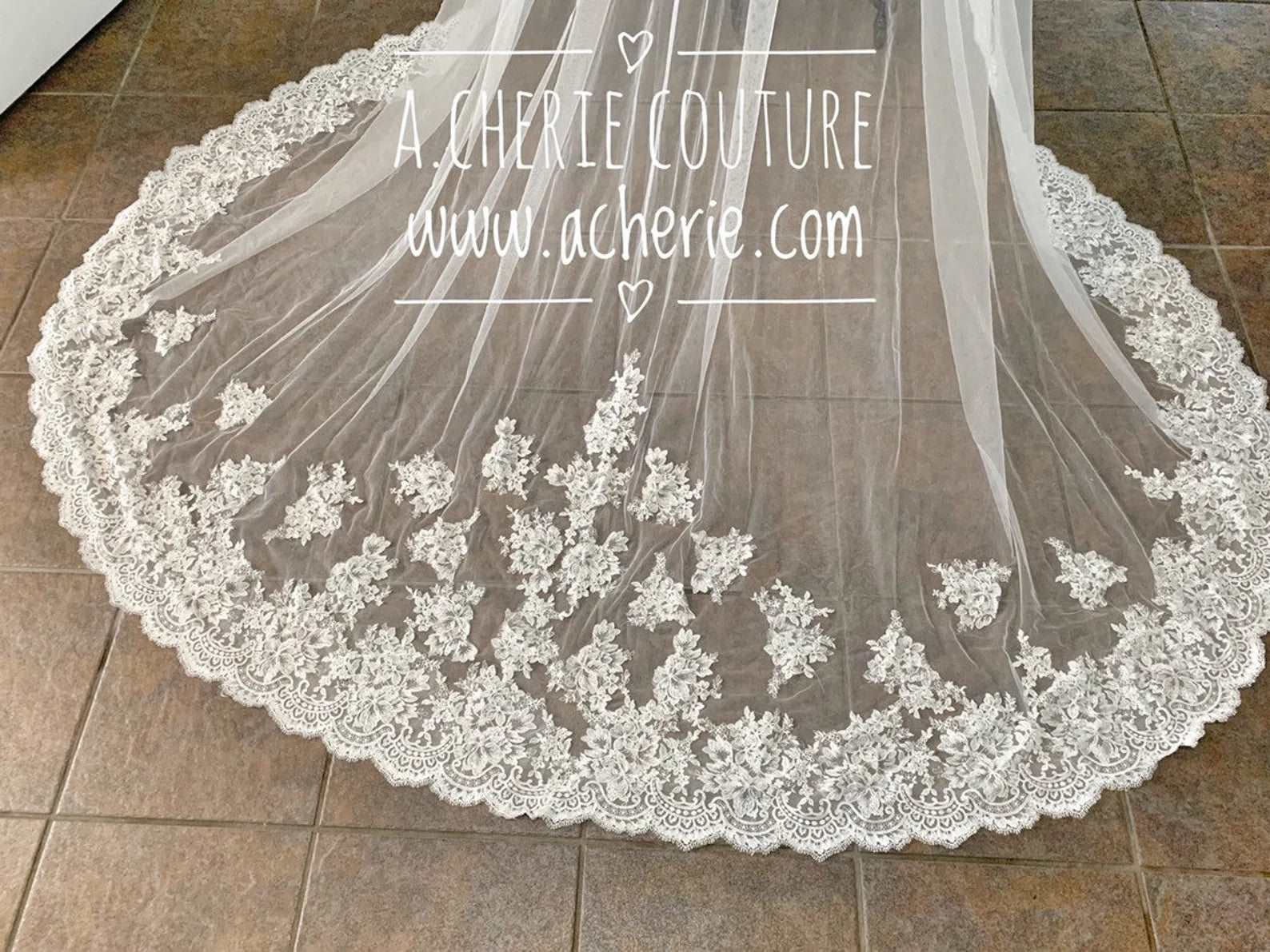 SALE - Wide Floral Scallop Lace Cathedral Veil