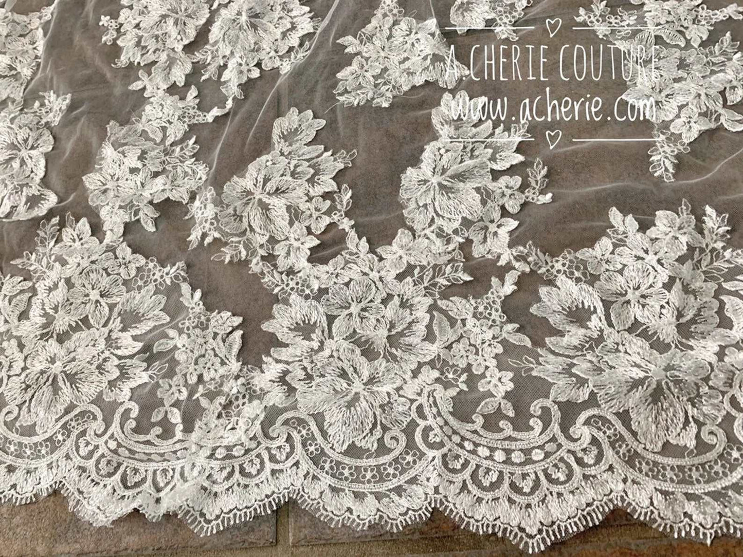 SALE - Wide Floral Scallop Lace Cathedral Veil