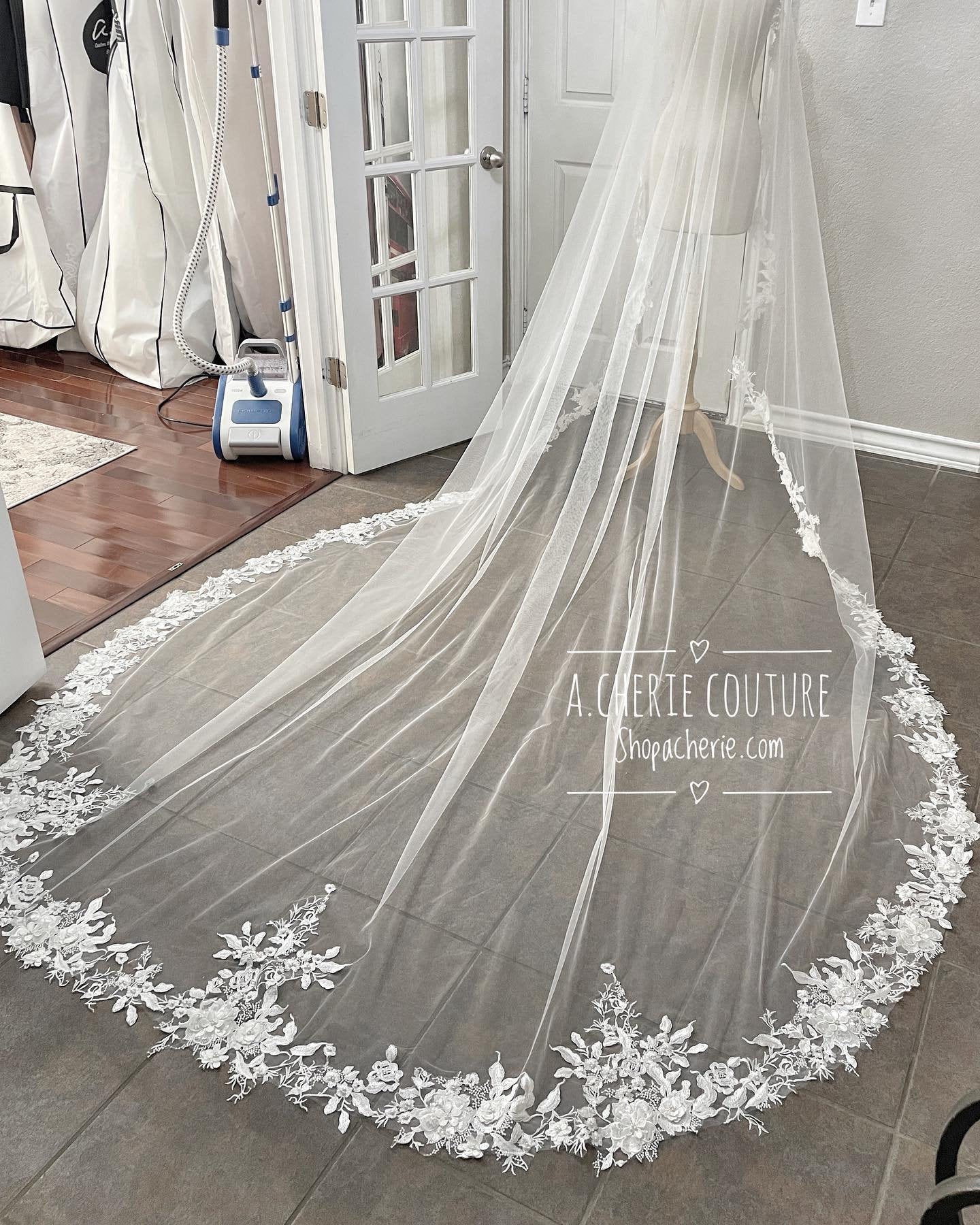 3d floral lace veil cathedral length