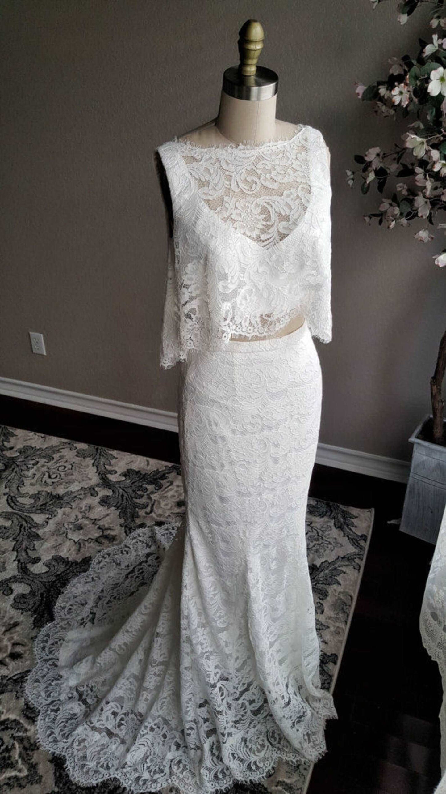 2 Piece Boho Style Lace Fit & Flare Wedding Dress Hadley - A.Cherie Couture Shop