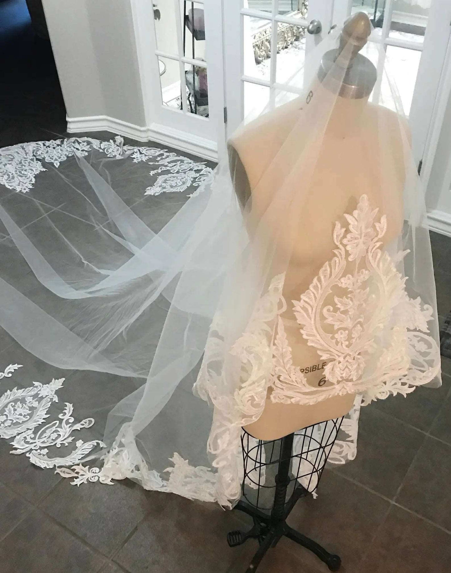 All Around Sequin Scroll Lace Royal Veil - A.Cherie Couture Shop