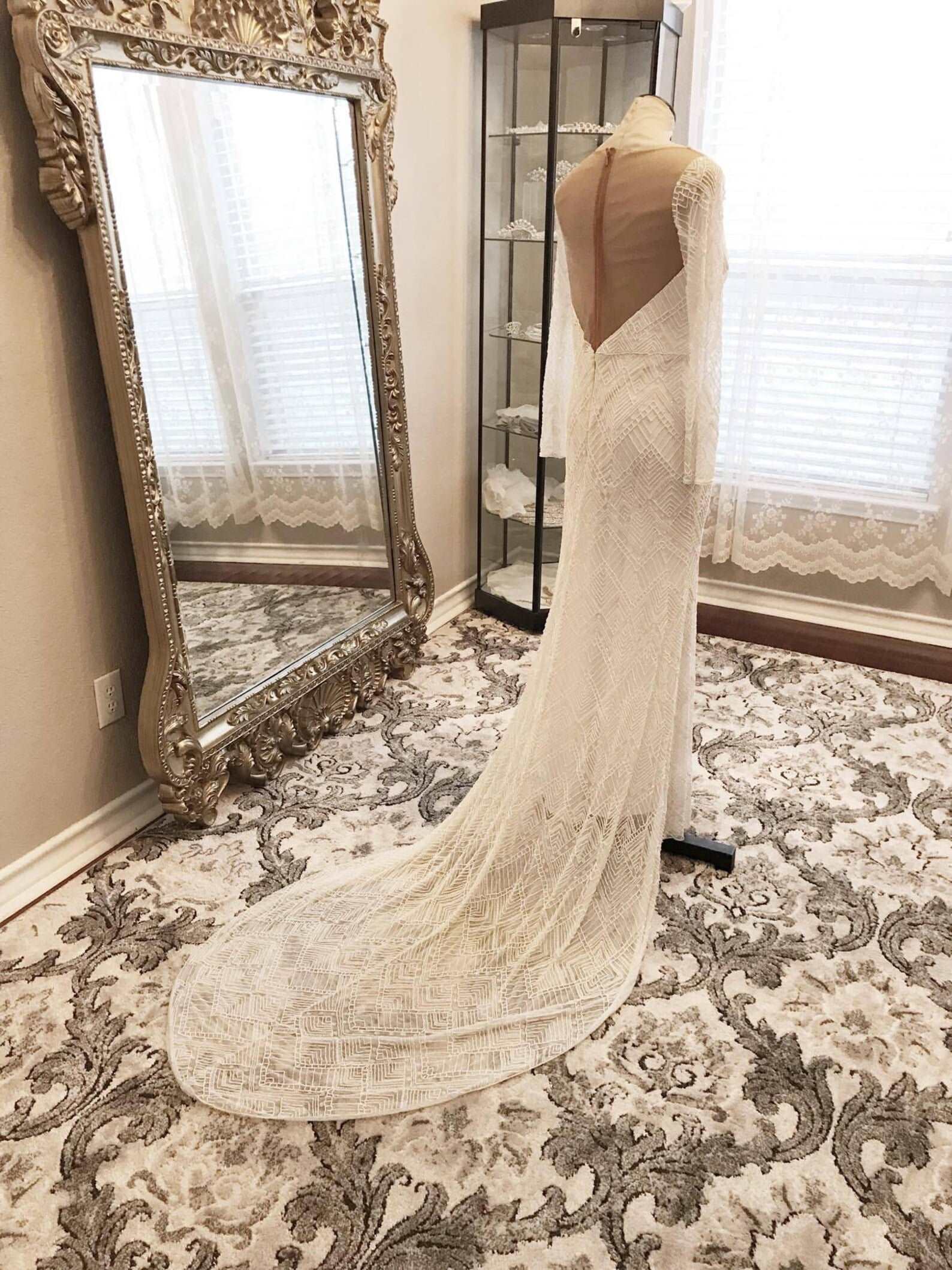 Made to Order Art Deco Beaded Fit & Flare Wedding Dress | Shop A.Cherie Light Ivory / US26 Made to Order Art Deco Beaded Fit & Flare Wedding Dress | Shop A.Cherie Light Ivory / US26