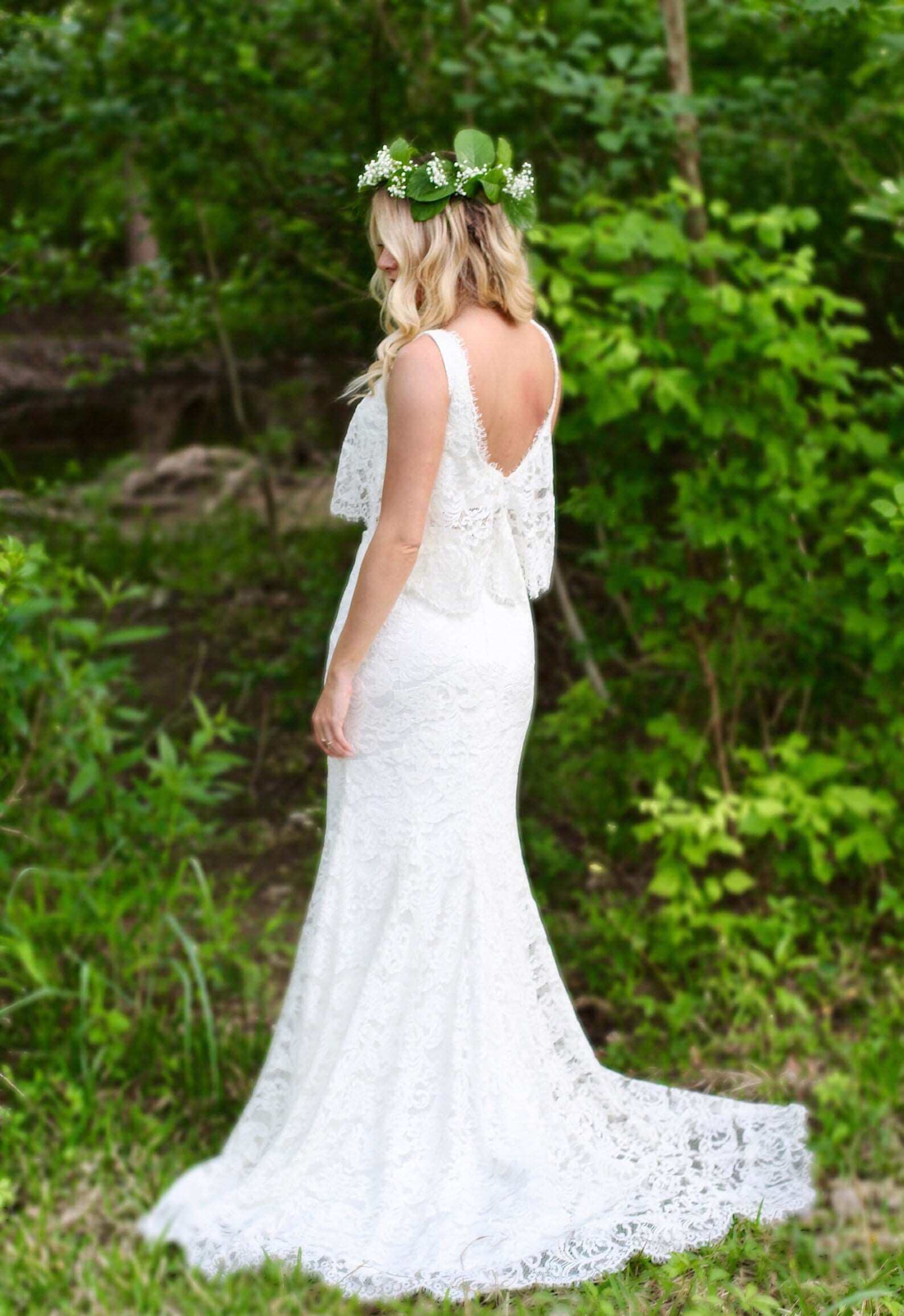 2 Piece Boho Style Lace Fit & Flare Wedding Dress | Shop A.Cherie Light Ivory / US16 2 Piece Boho Style Lace Fit & Flare Wedding Dress | Shop A.Cherie Light Ivory / US16