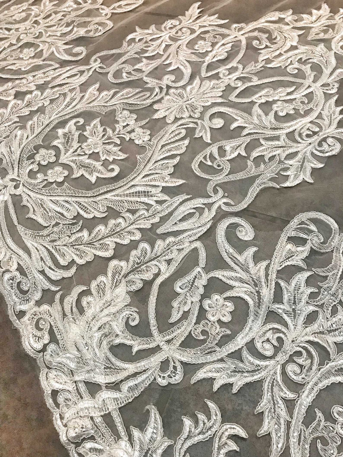 All Around Scroll Lace with Rhinestones Royal Veil - A.Cherie Couture Shop