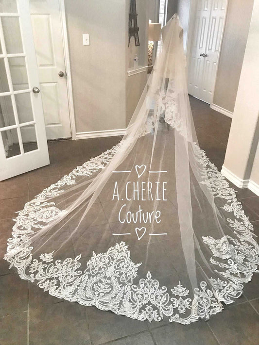 All Around Scroll Lace with Rhinestones Royal Veil - A.Cherie Couture Shop