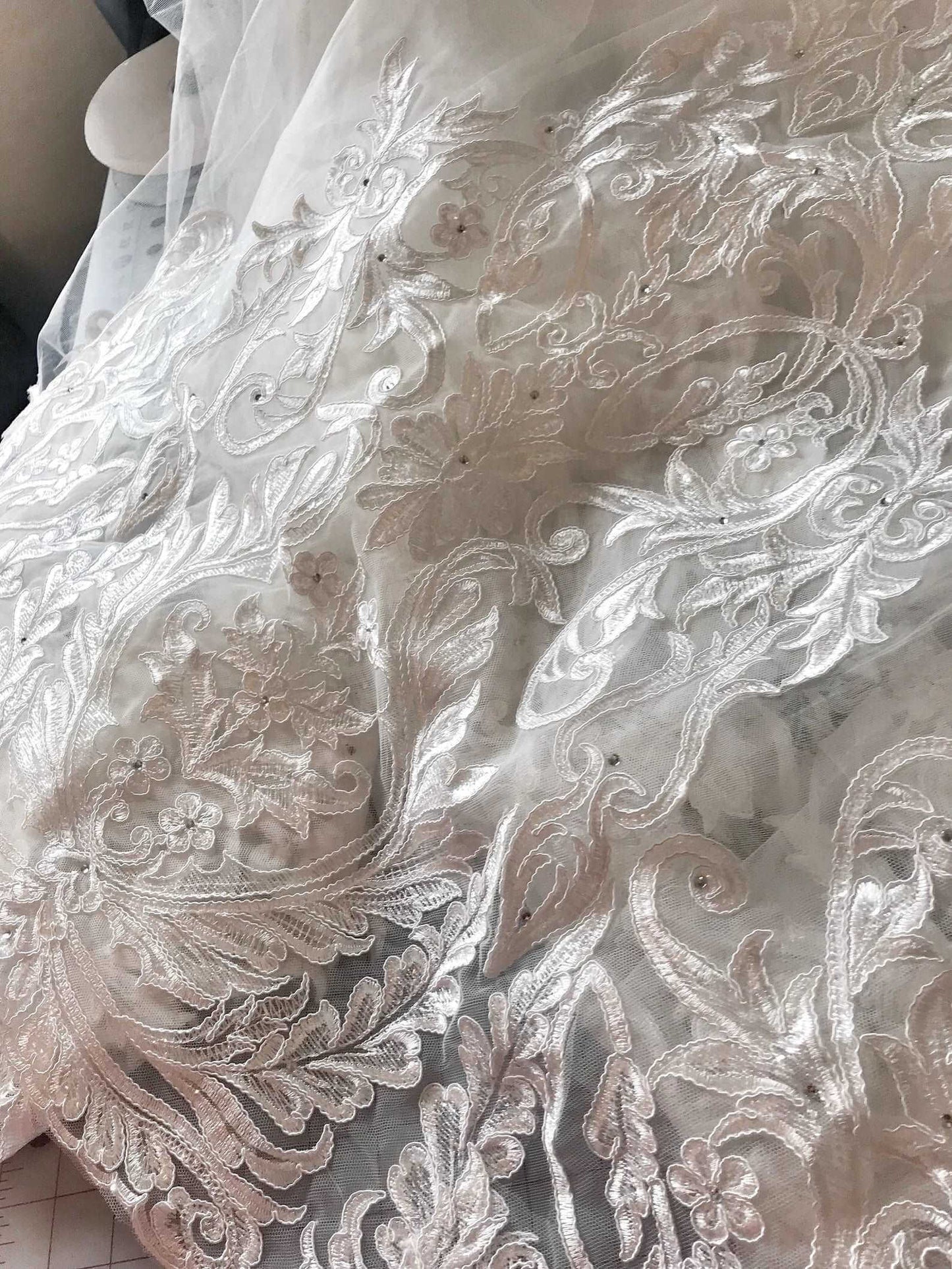 All Around Scroll Lace with Rhinestones Royal Veil - A.Cherie Couture Shop