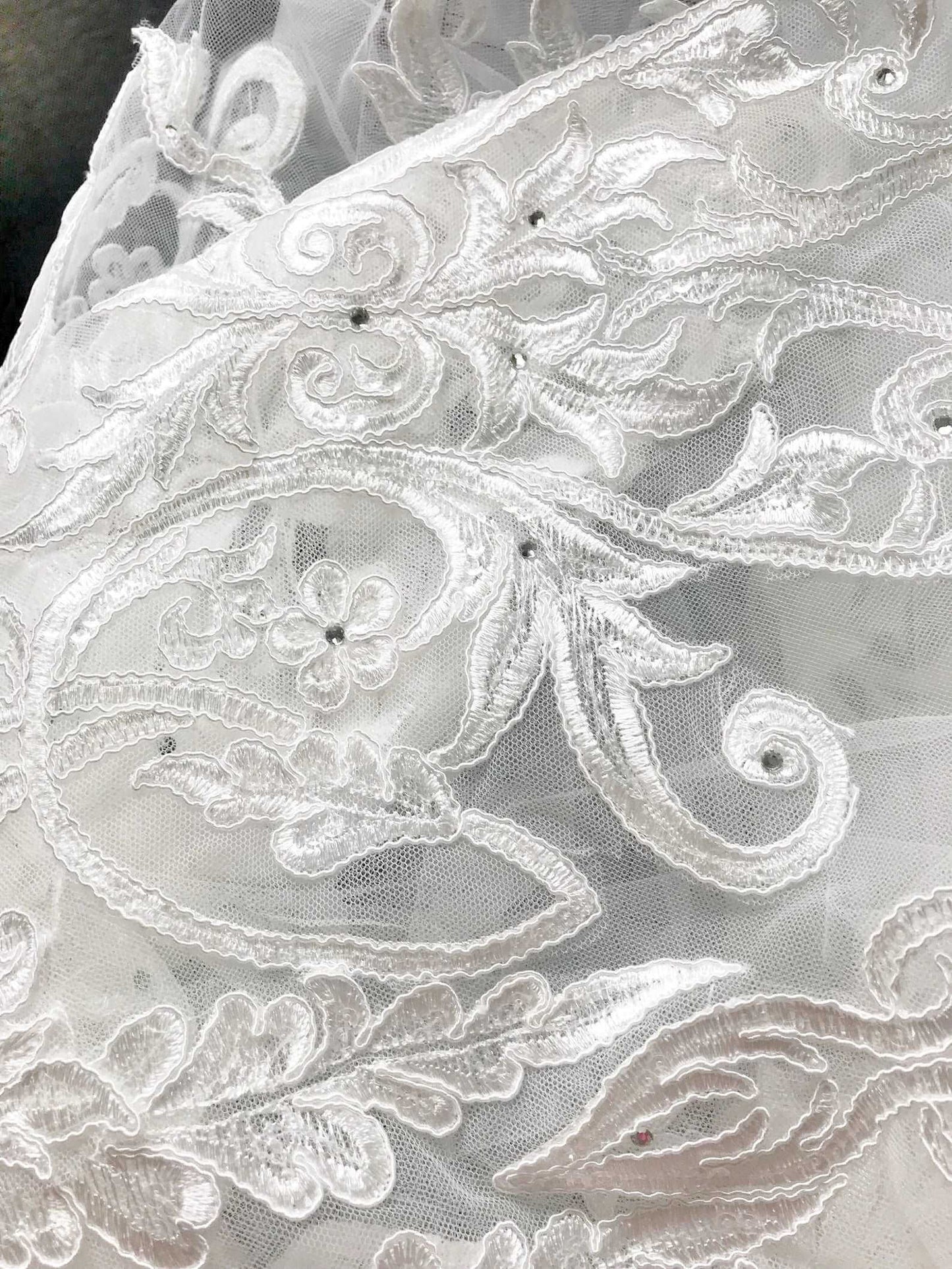 All Around Scroll Lace with Rhinestones Royal Veil - A.Cherie Couture Shop