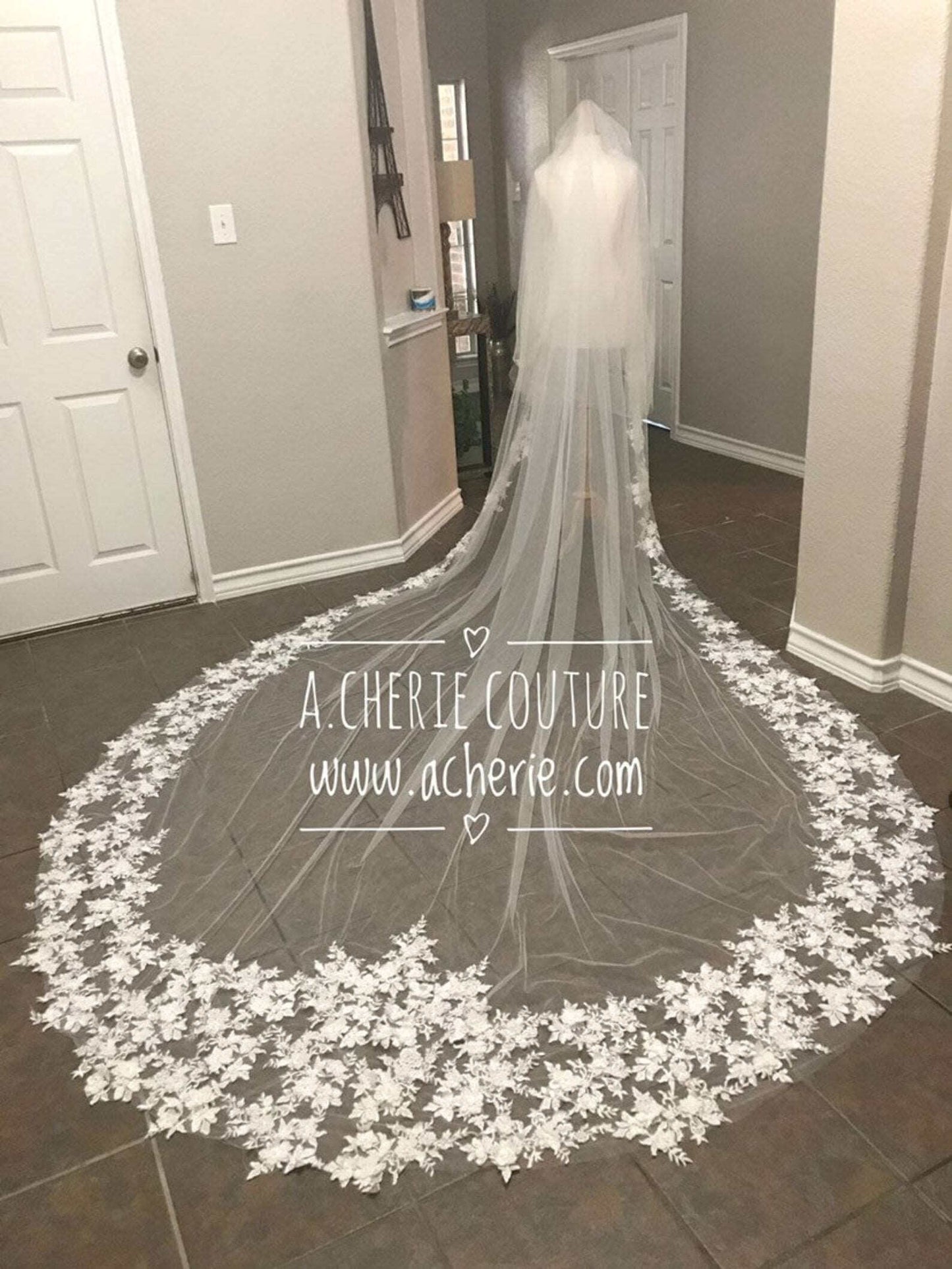 3D Floral Lace Cathedral Veil - A.Cherie Couture Shop