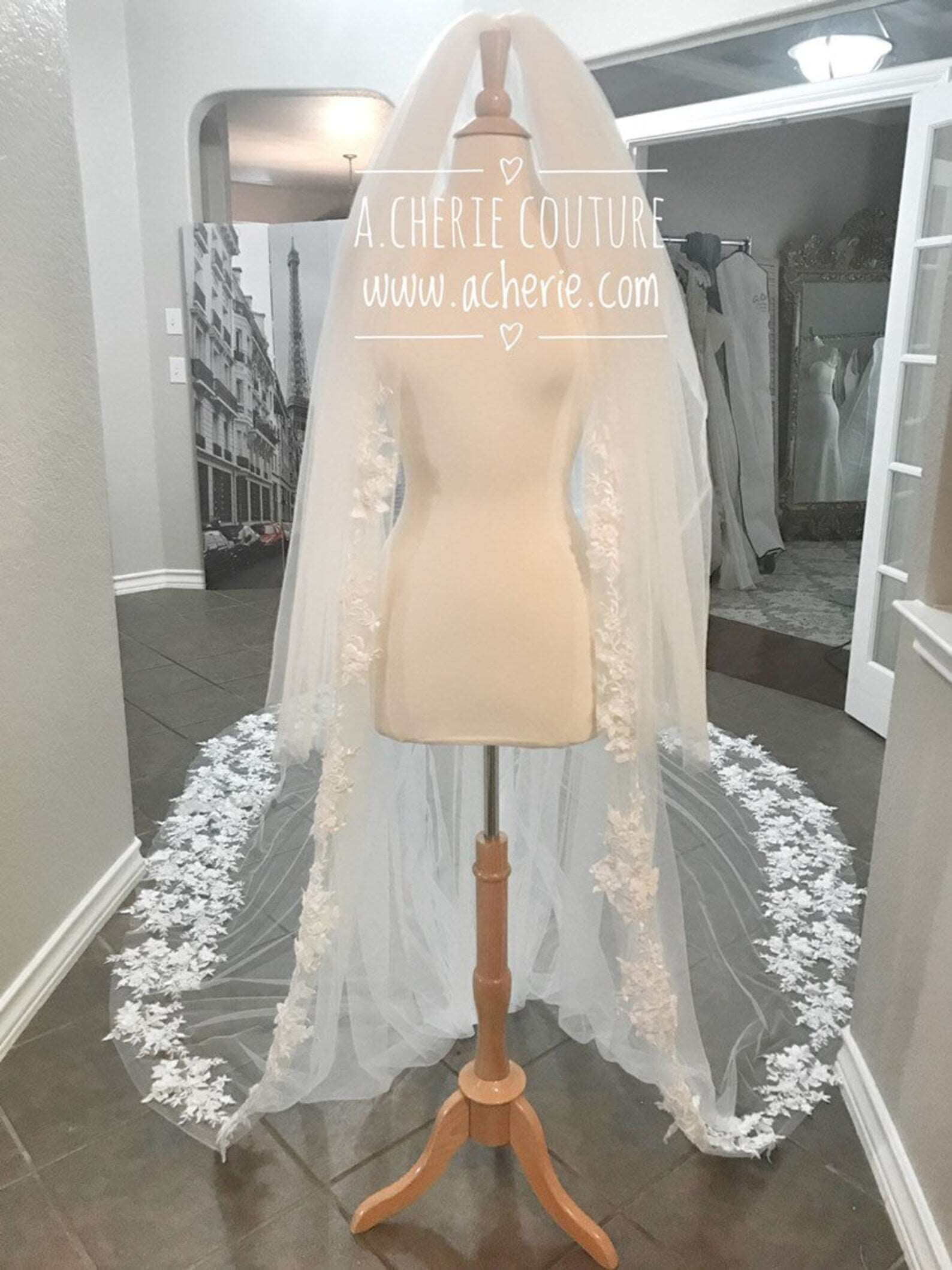 3D Floral Lace Cathedral Veil - A.Cherie Couture Shop