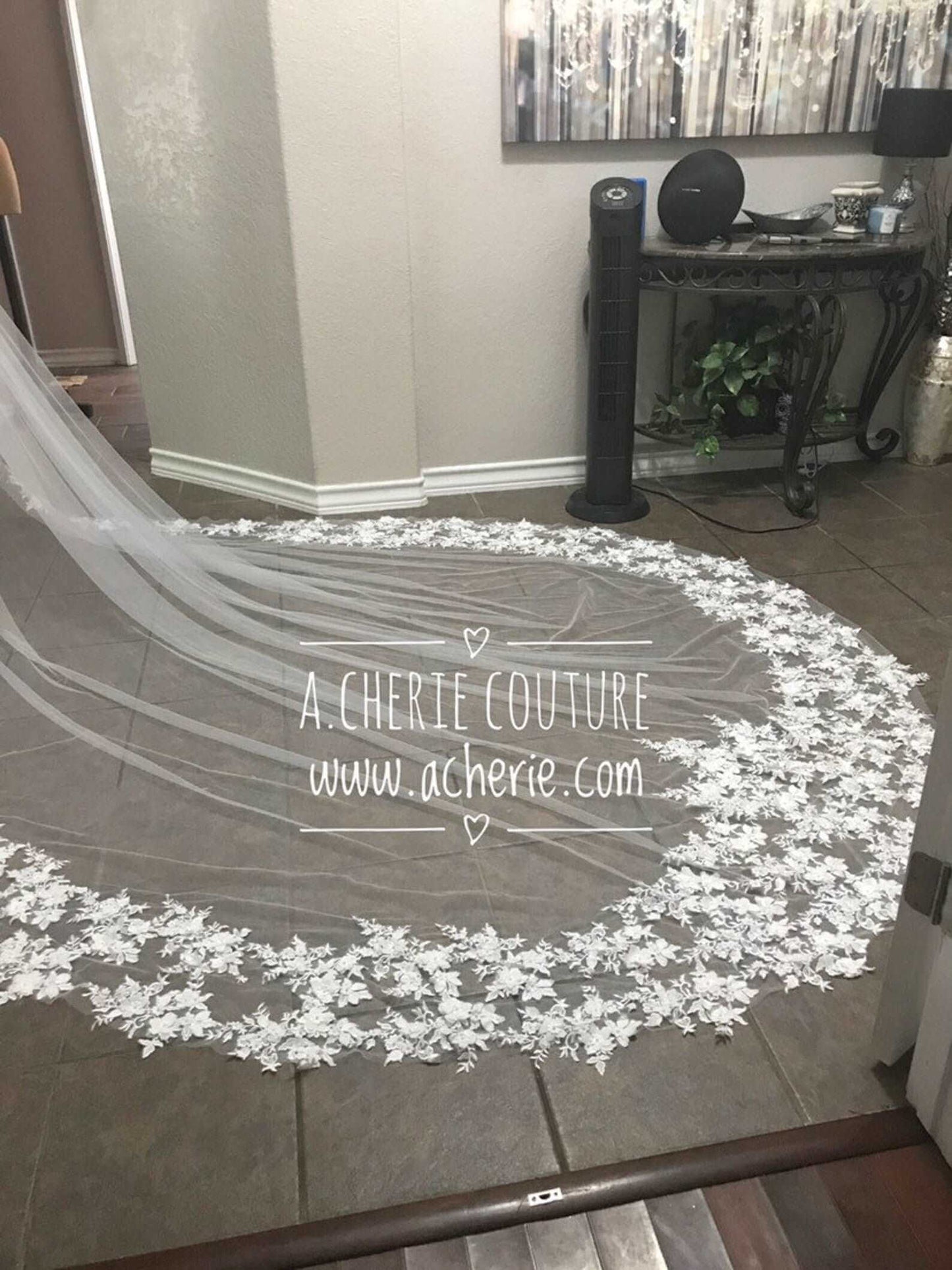 3D Floral Lace Cathedral Veil - A.Cherie Couture Shop