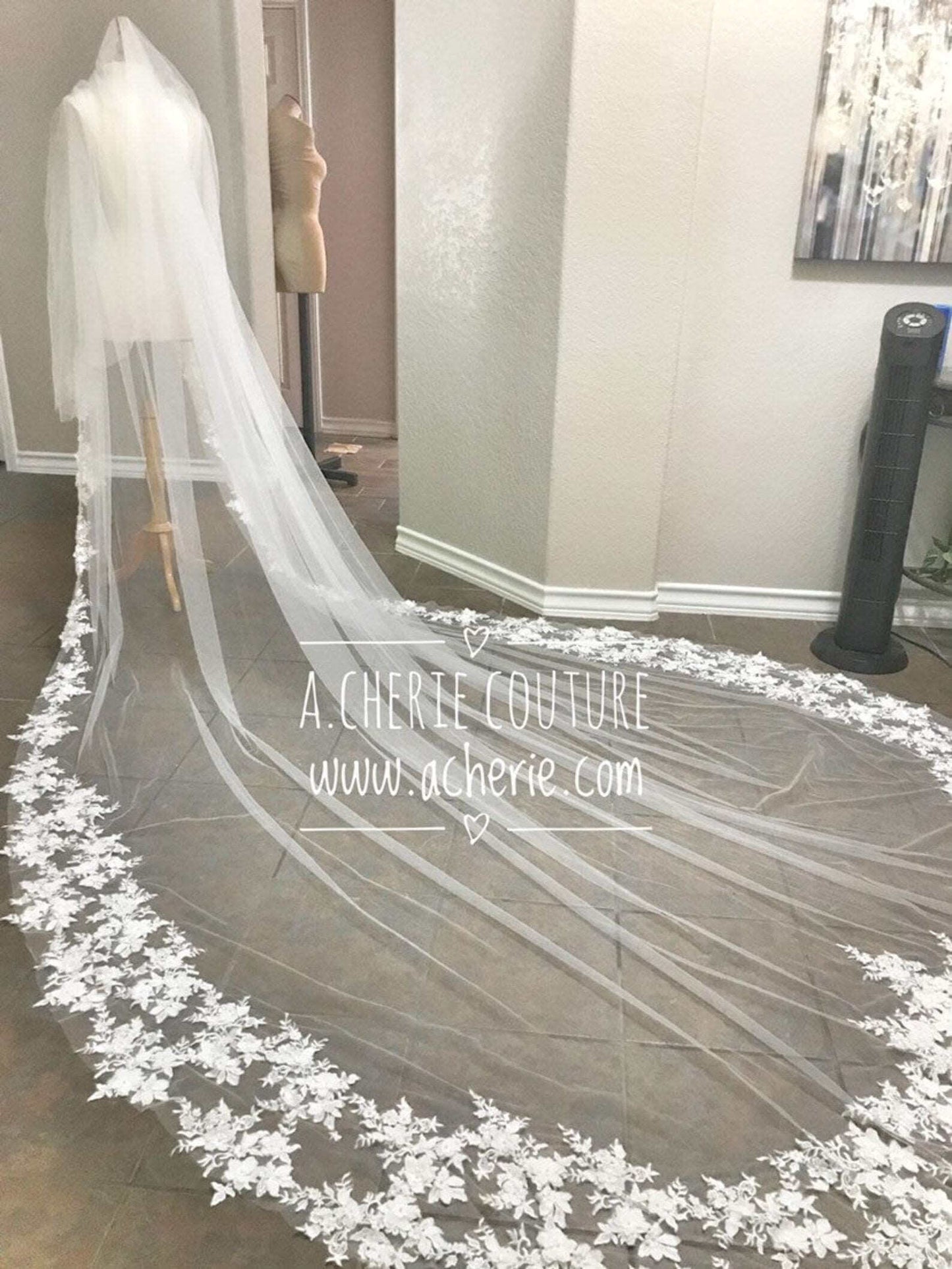 3D Floral Lace Cathedral Veil - A.Cherie Couture Shop