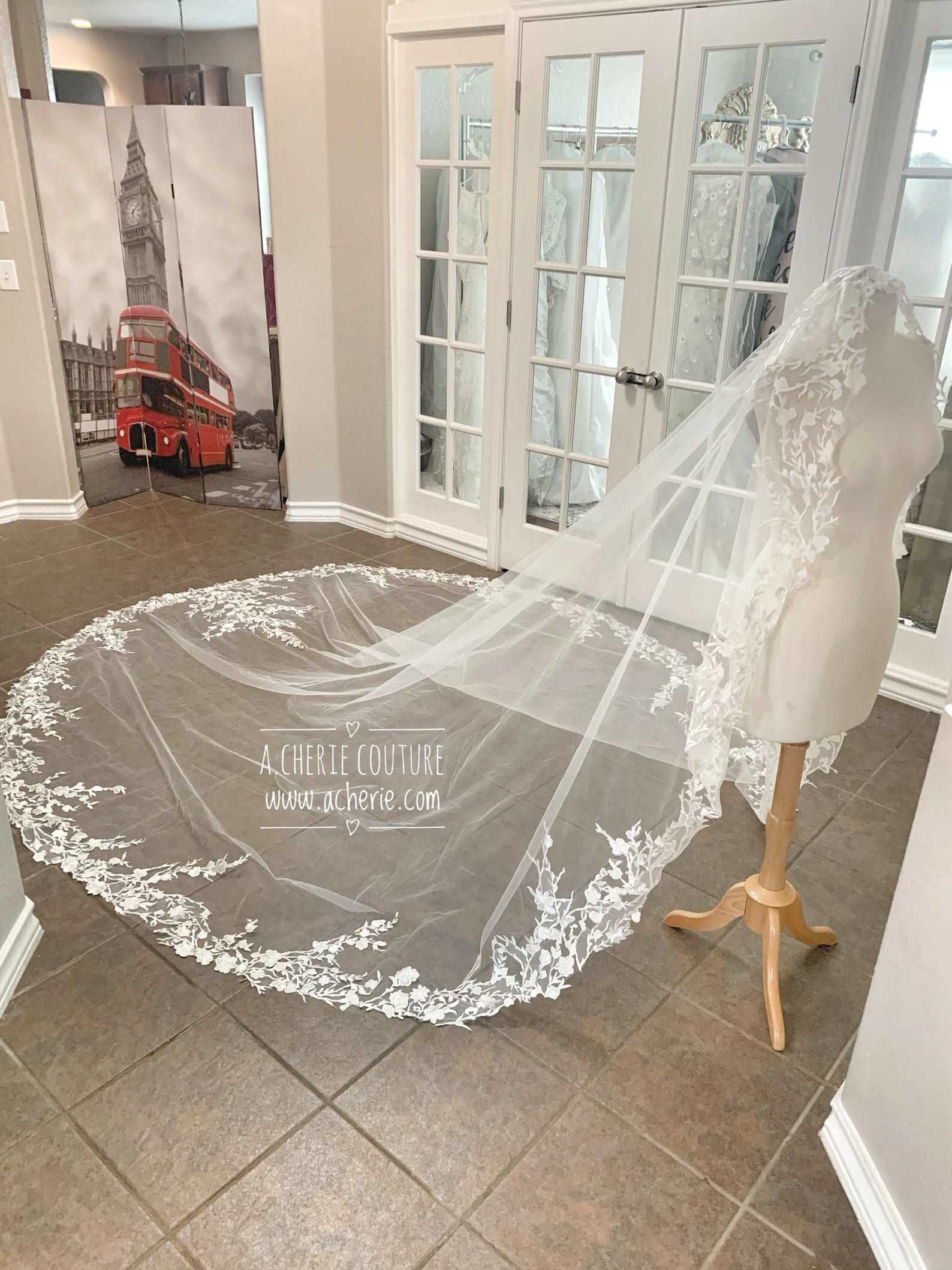 All Around Floral Branch Lace Royal Veil - A.Cherie Couture Shop