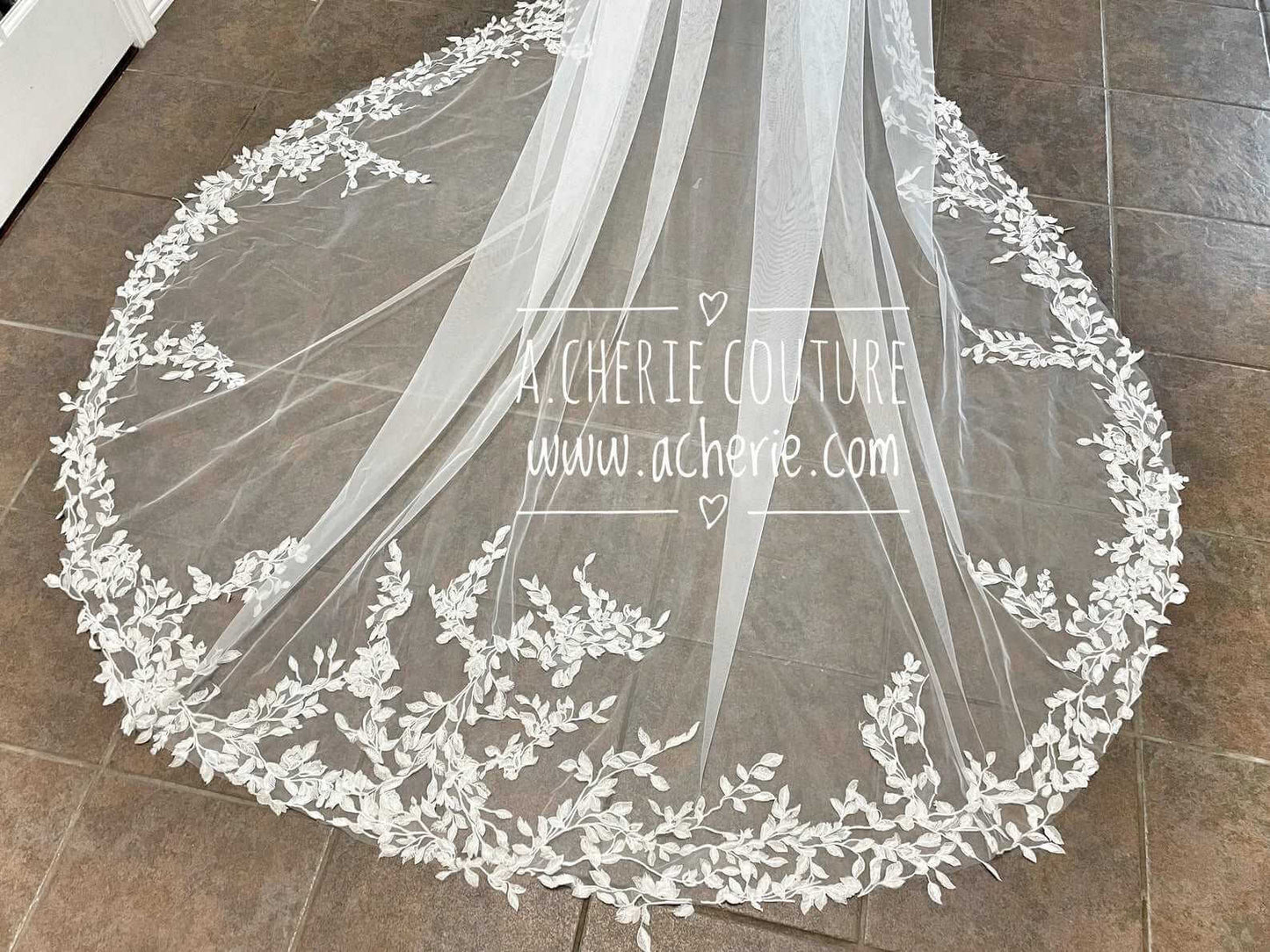 3D Leaf Lace Cathedral Veil - A.Cherie Couture Shop