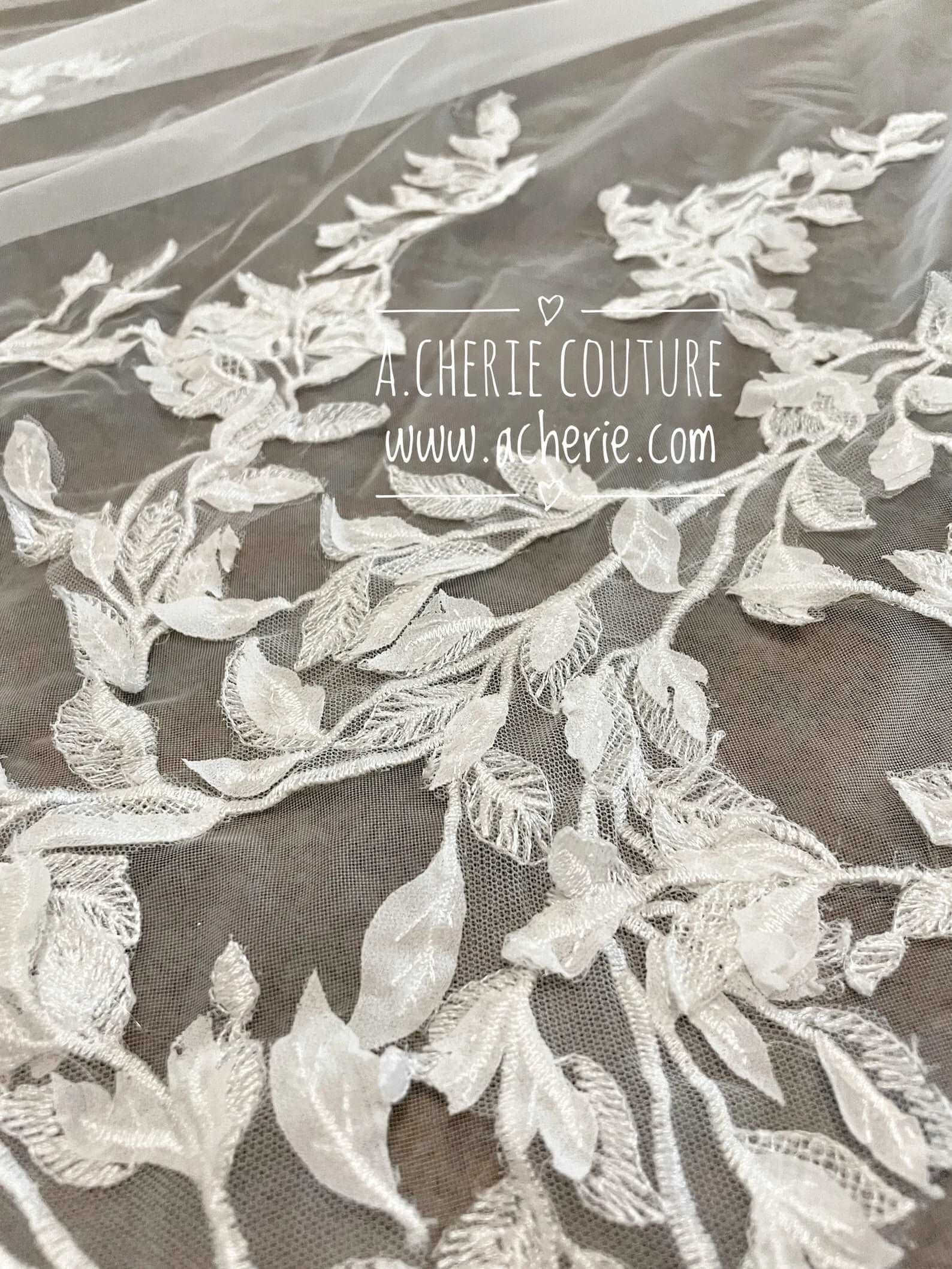 3D Leaf Lace Cathedral Veil - A.Cherie Couture Shop