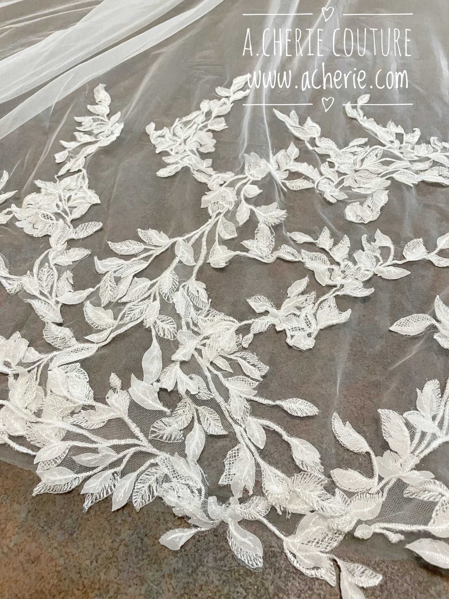 3D Leaf Lace Cathedral Veil - A.Cherie Couture Shop