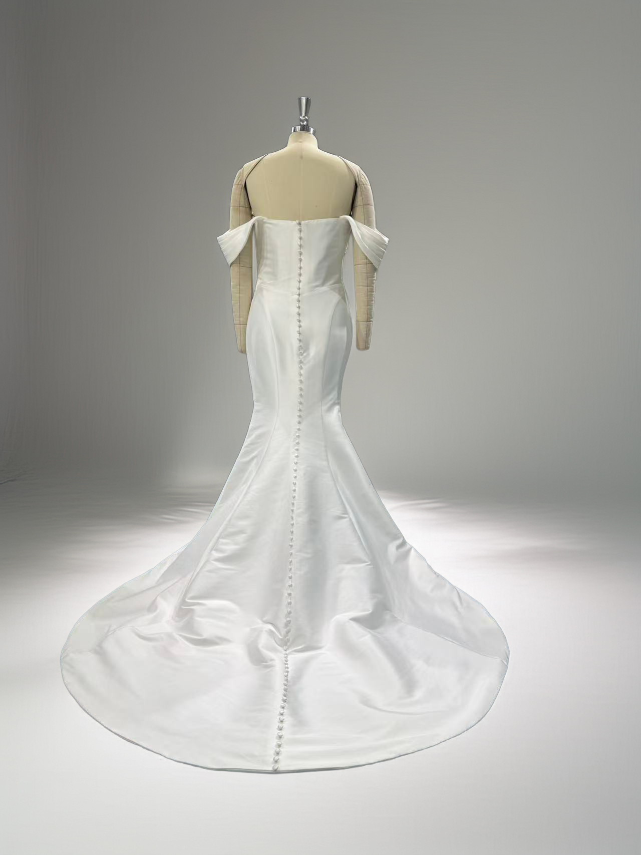 Off-the-Shoulder Handmade Floral Mikado Wedding Dress - A.Cherie Couture Shop