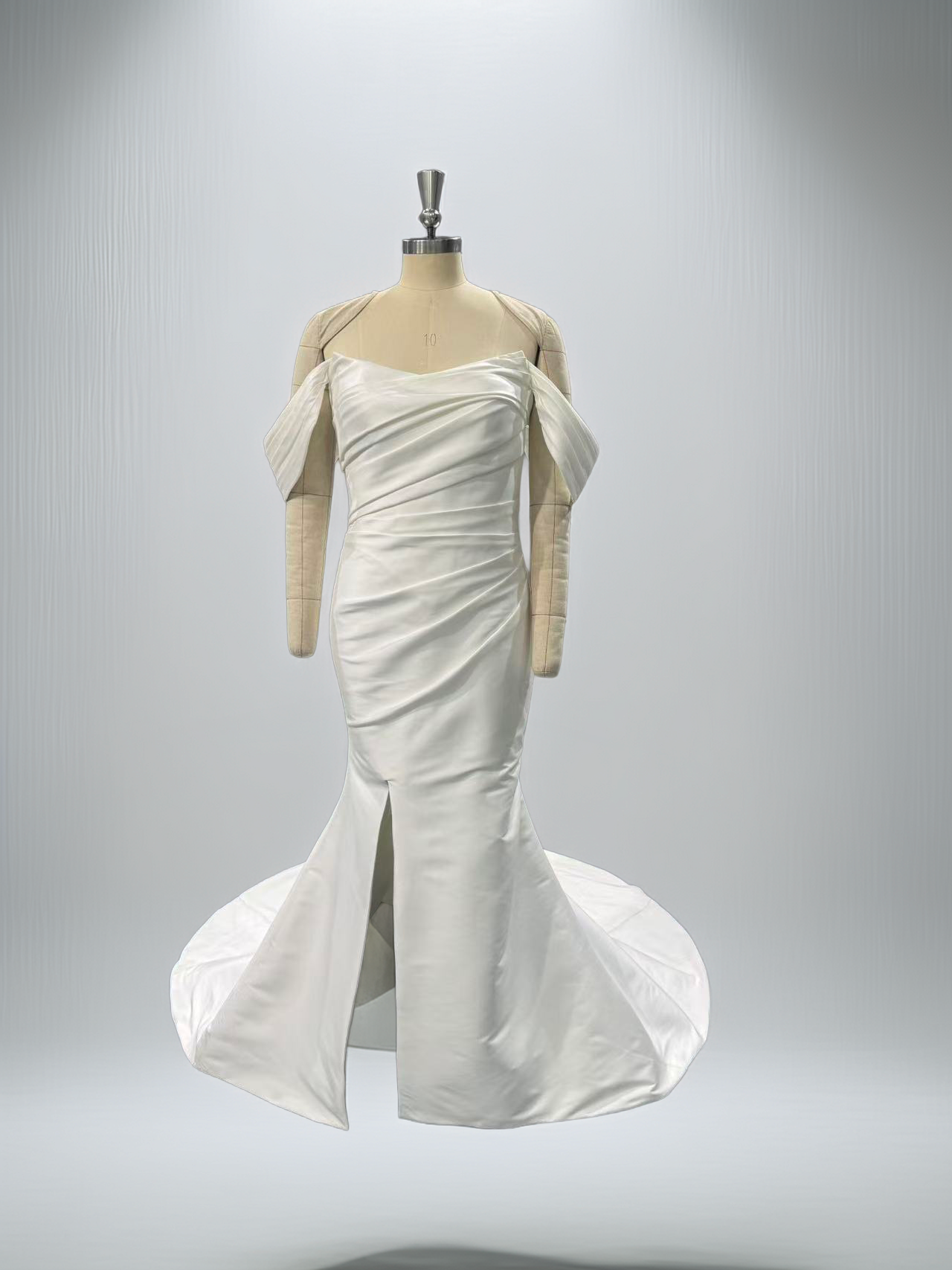 Off-the-Shoulder Handmade Floral Mikado Wedding Dress - A.Cherie Couture Shop