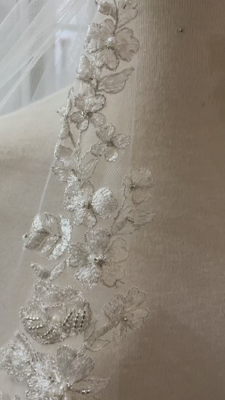 Beaded Embroidered Floral Lace Royal Veil | Shop A.Cherie