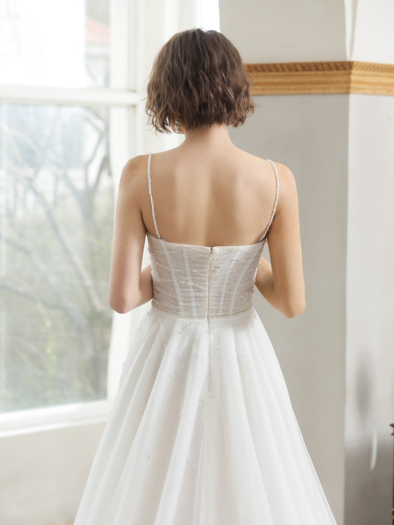 Ruched Bodice with Pearl Detailing A-Line Wedding Dress Avery - A.Cherie Couture Shop