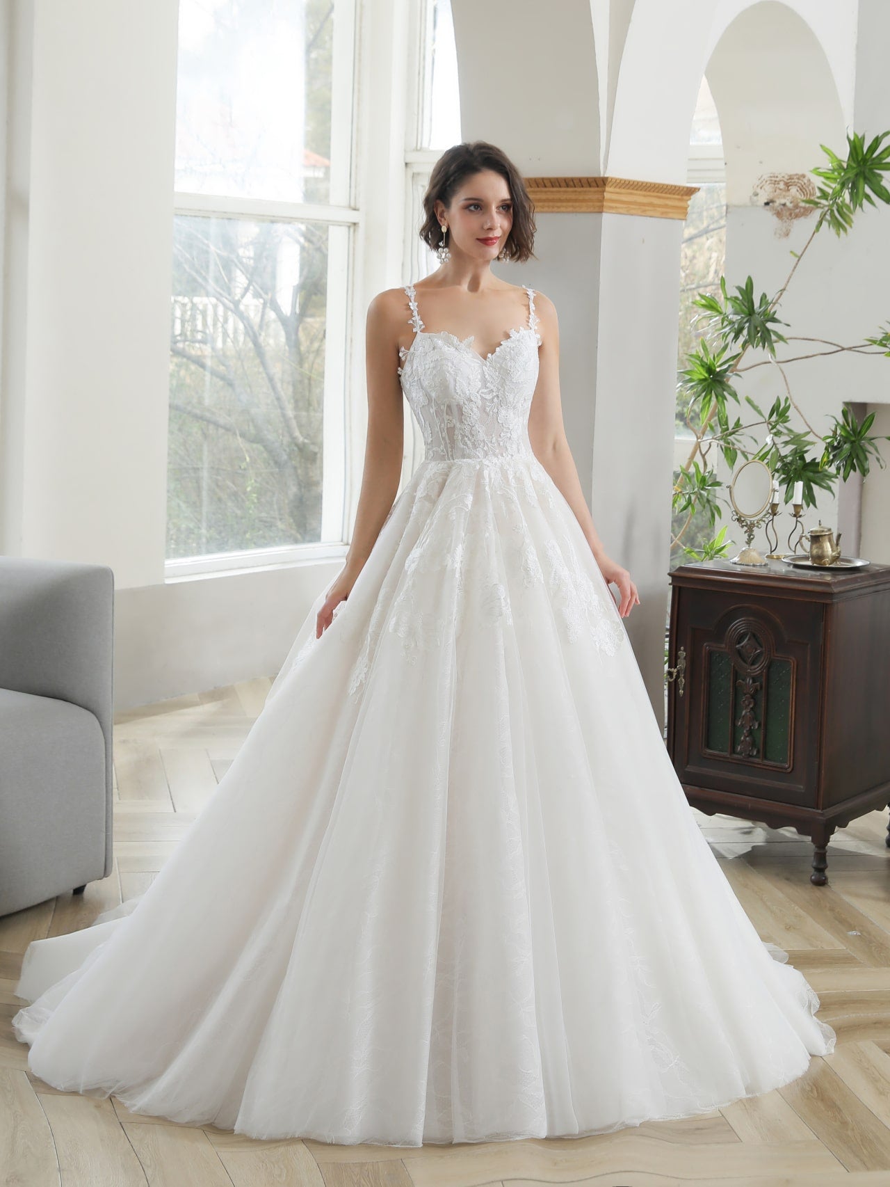 Floral Lace Sweetheart Full A-Line Wedding Dress Rosalind - A.Cherie Couture Shop