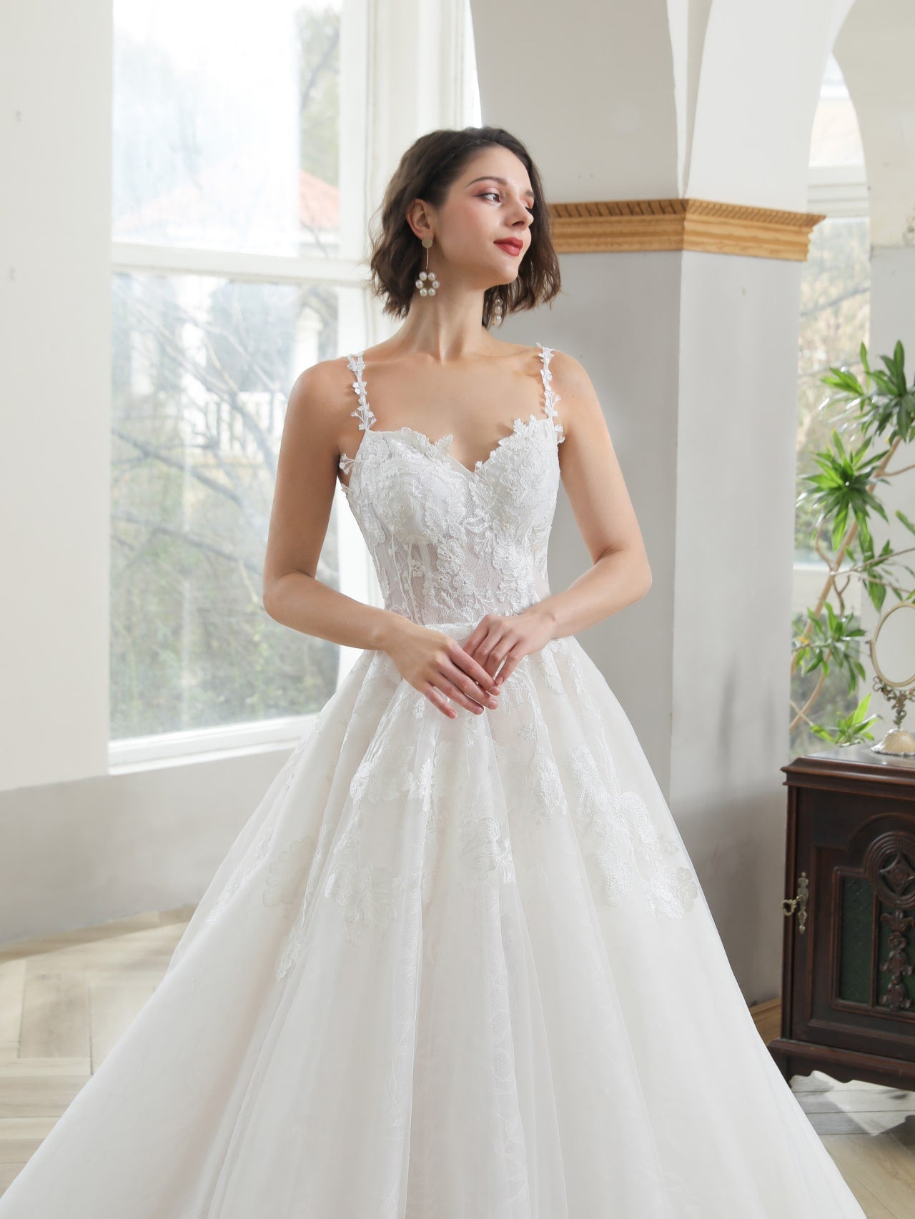 Floral Lace Sweetheart Full A-Line Wedding Dress Rosalind - A.Cherie Couture Shop