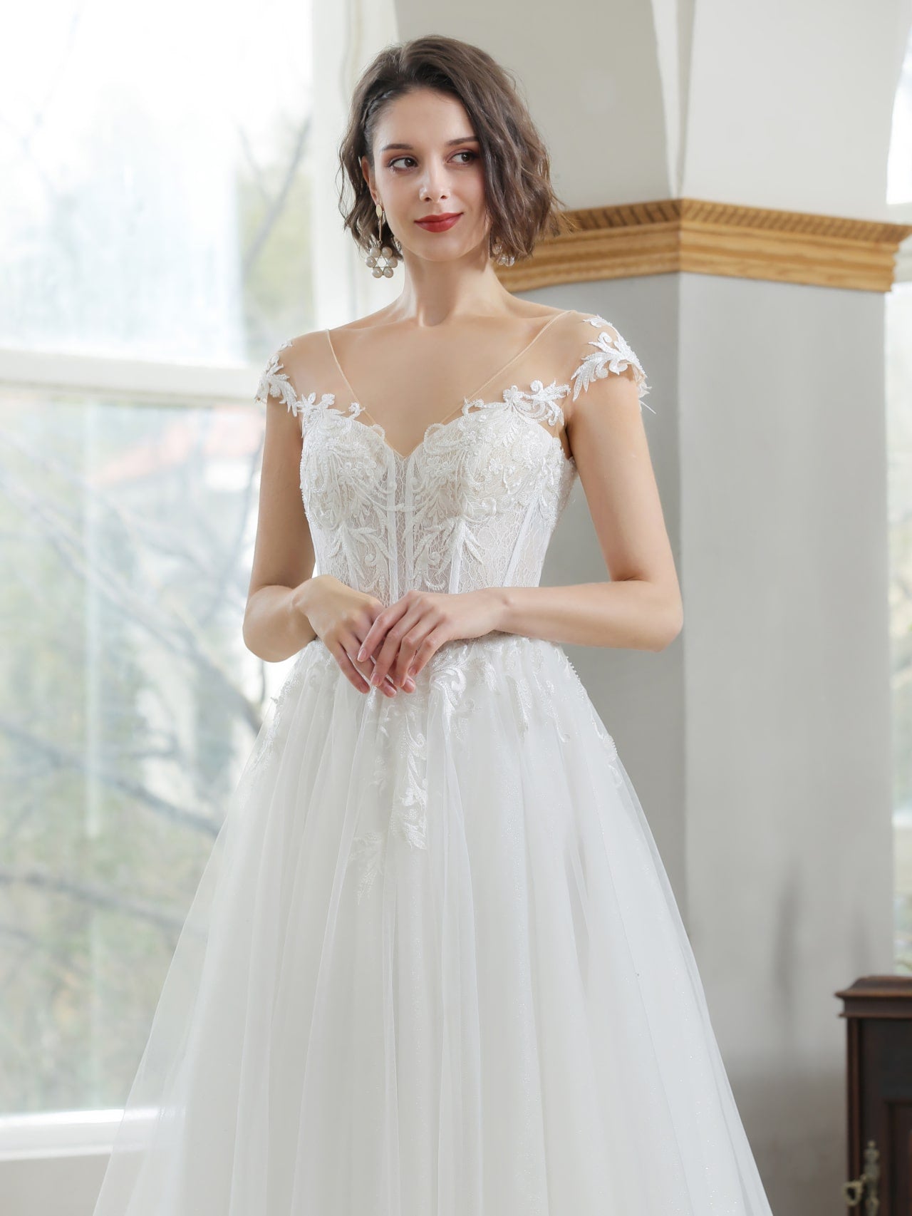 Layered Lace Bodice A-Line Wedding Dress Rachel - A.Cherie Couture Shop