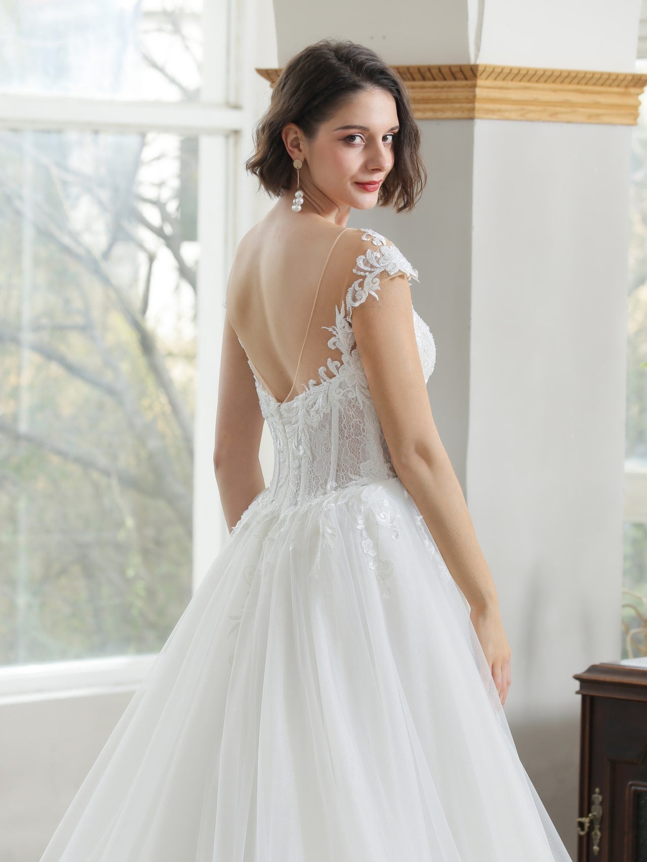 Layered Lace Bodice A-Line Wedding Dress Rachel - A.Cherie Couture Shop