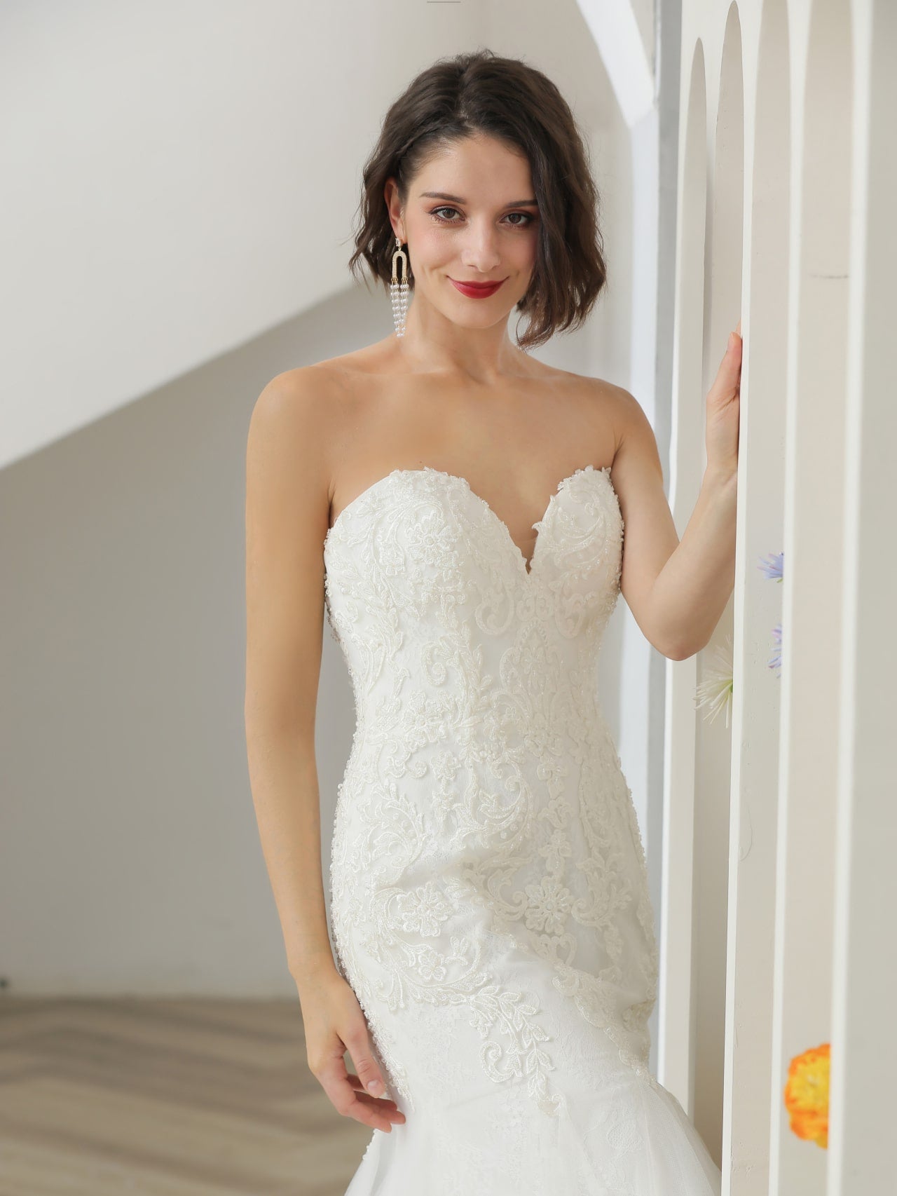 Beaded Sequin Floral Lace Trumpet Wedding Dress Maggie - A.Cherie Couture Shop