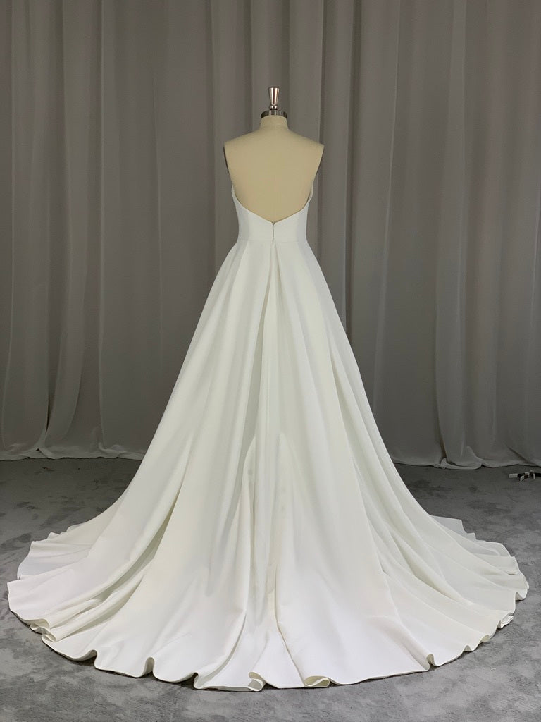 Matte Satin A-Line Wedding Dress Ava with Leg Slit - A.Cherie Couture Shop