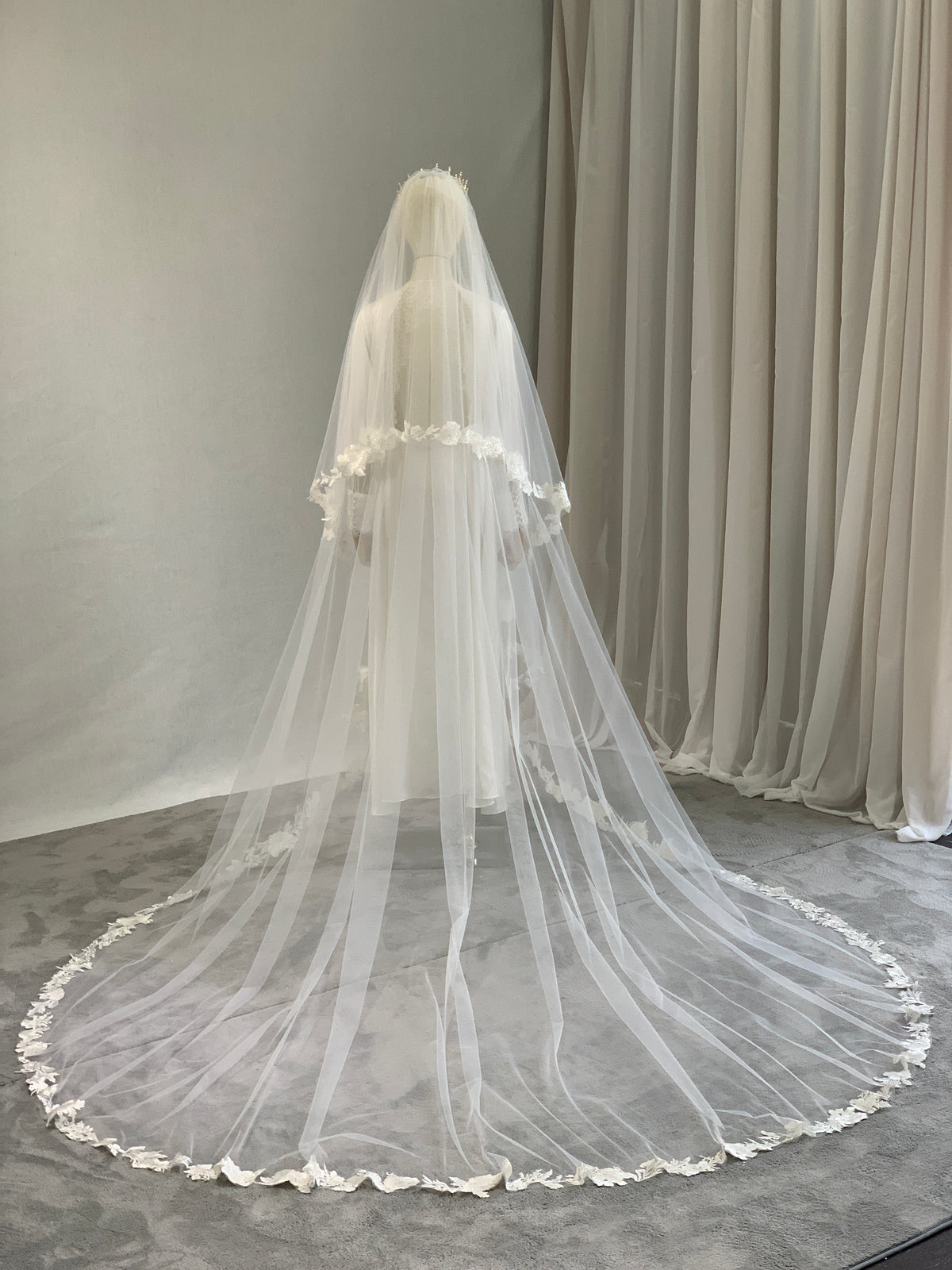 Made to Order Sequin Floral Lace Edge Veil with Blusher 
