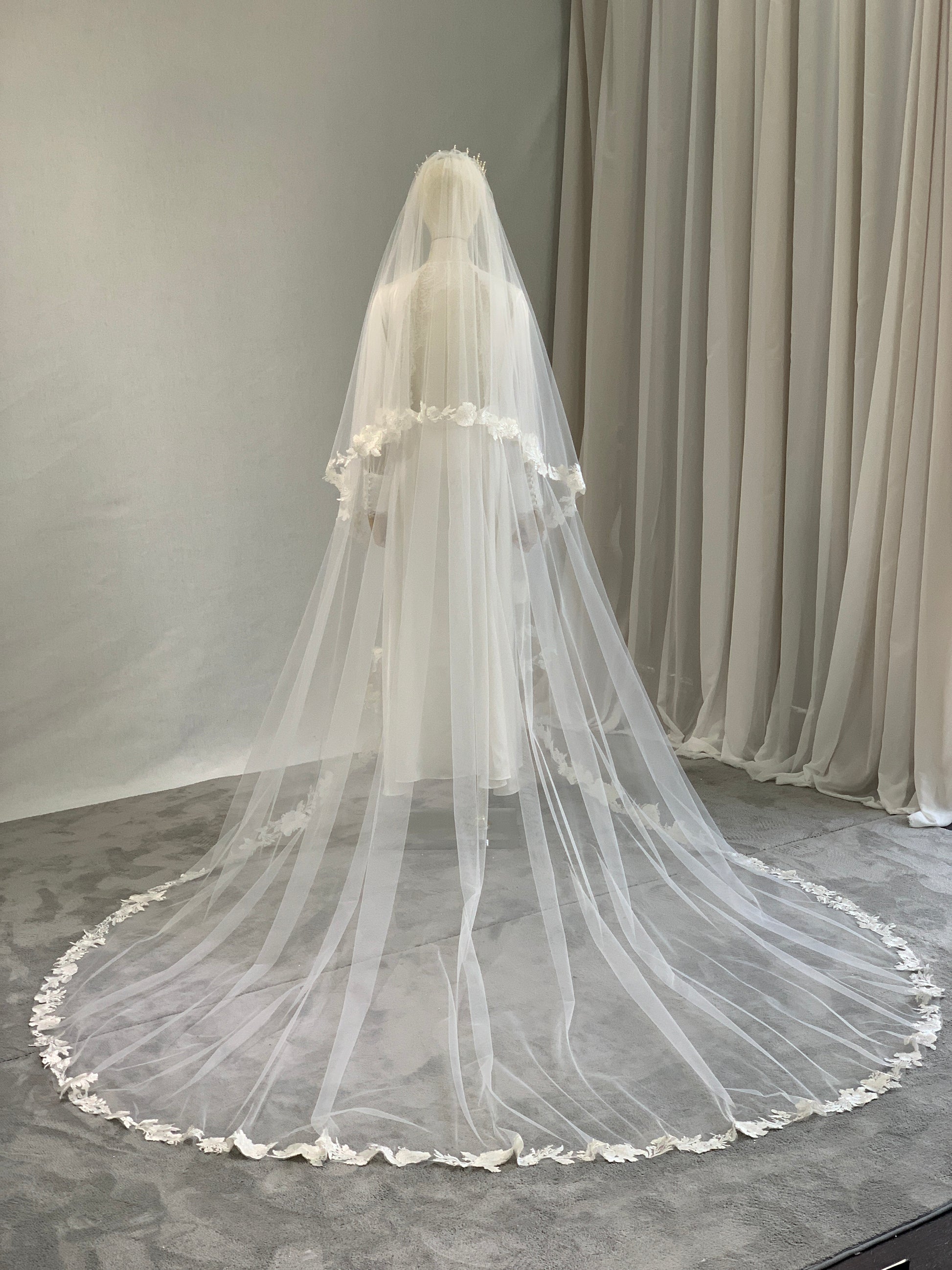 Sequin Floral Lace Cathedral Veil - A.Cherie Couture Shop