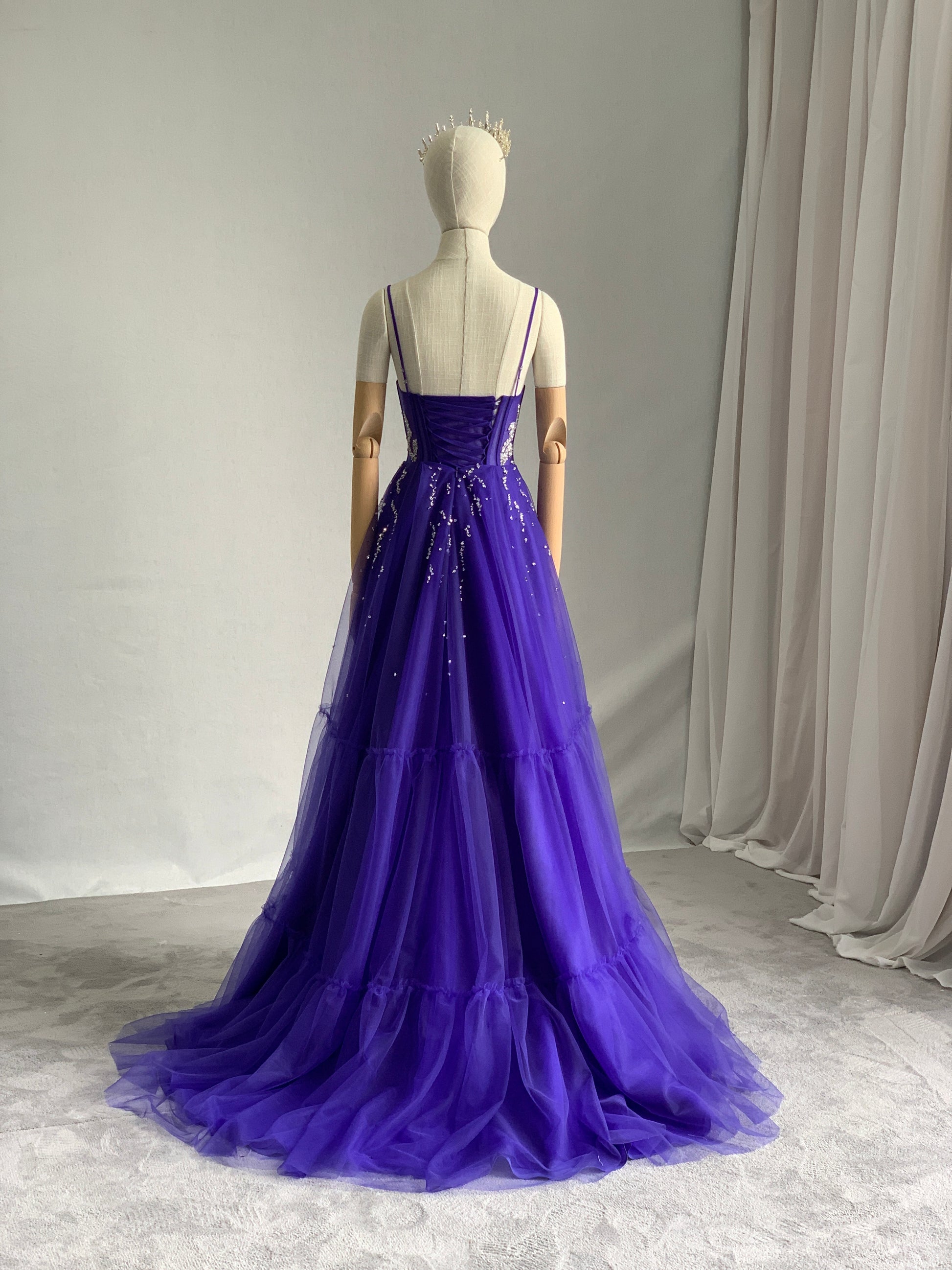 Made to Order Silver Beading Colored Tulle A-Line Evening Dress | Shop A.Cherie Made to Order Silver Beading Colored Tulle A-Line Evening Dress | Shop A.Cherie
