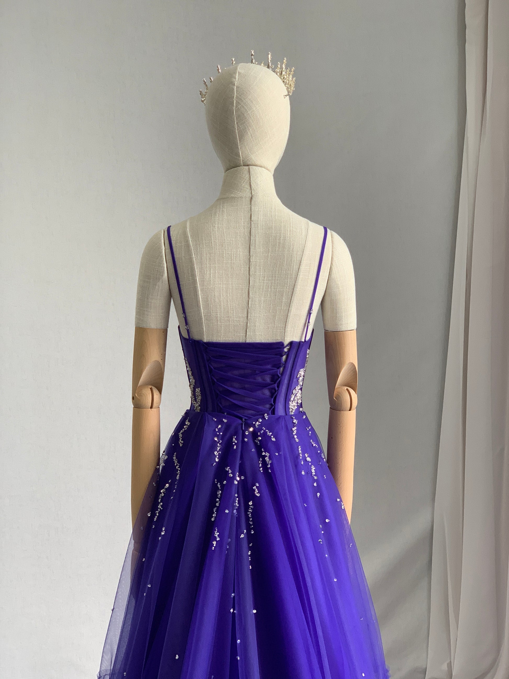 Made to Order Silver Beading Colored Tulle A-Line Evening Dress | Shop A.Cherie Purple / US 4 Made to Order Silver Beading Colored Tulle A-Line Evening Dress | Shop A.Cherie Purple / US 4