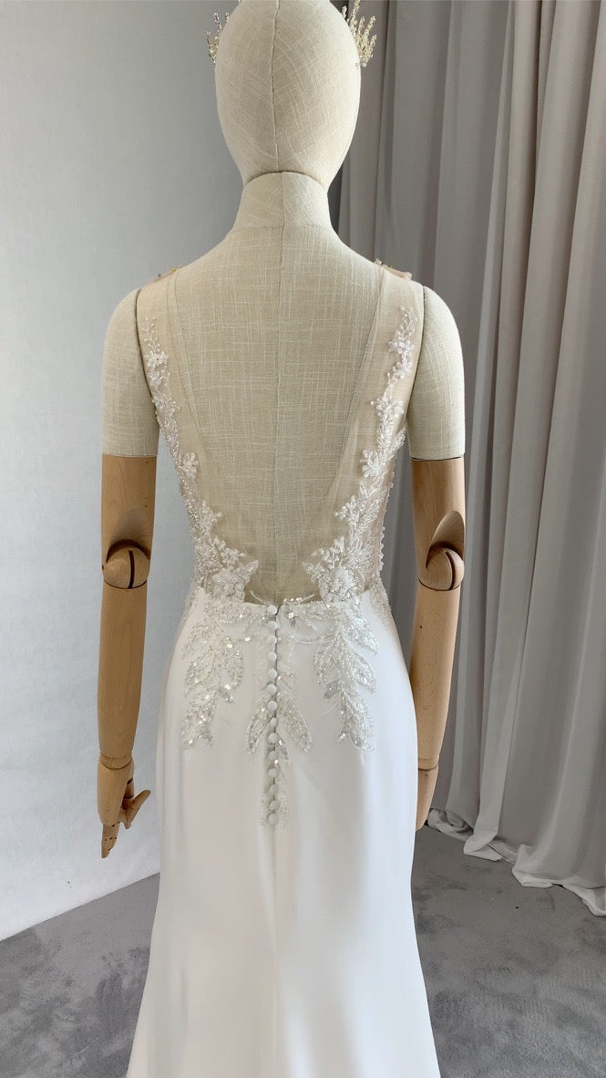 Beaded Lace Crepe Fit & Flare Wedding Dress Emma - A.Cherie Couture Shop