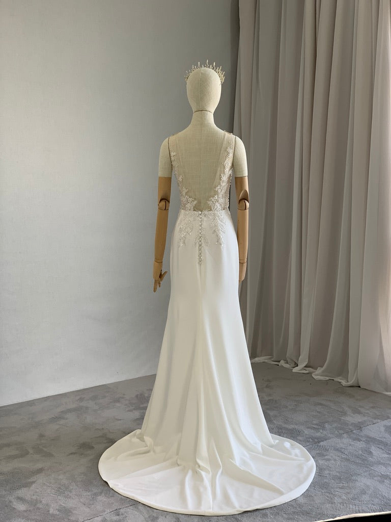 Beaded Lace Crepe Fit & Flare Wedding Dress Emma - A.Cherie Couture Shop