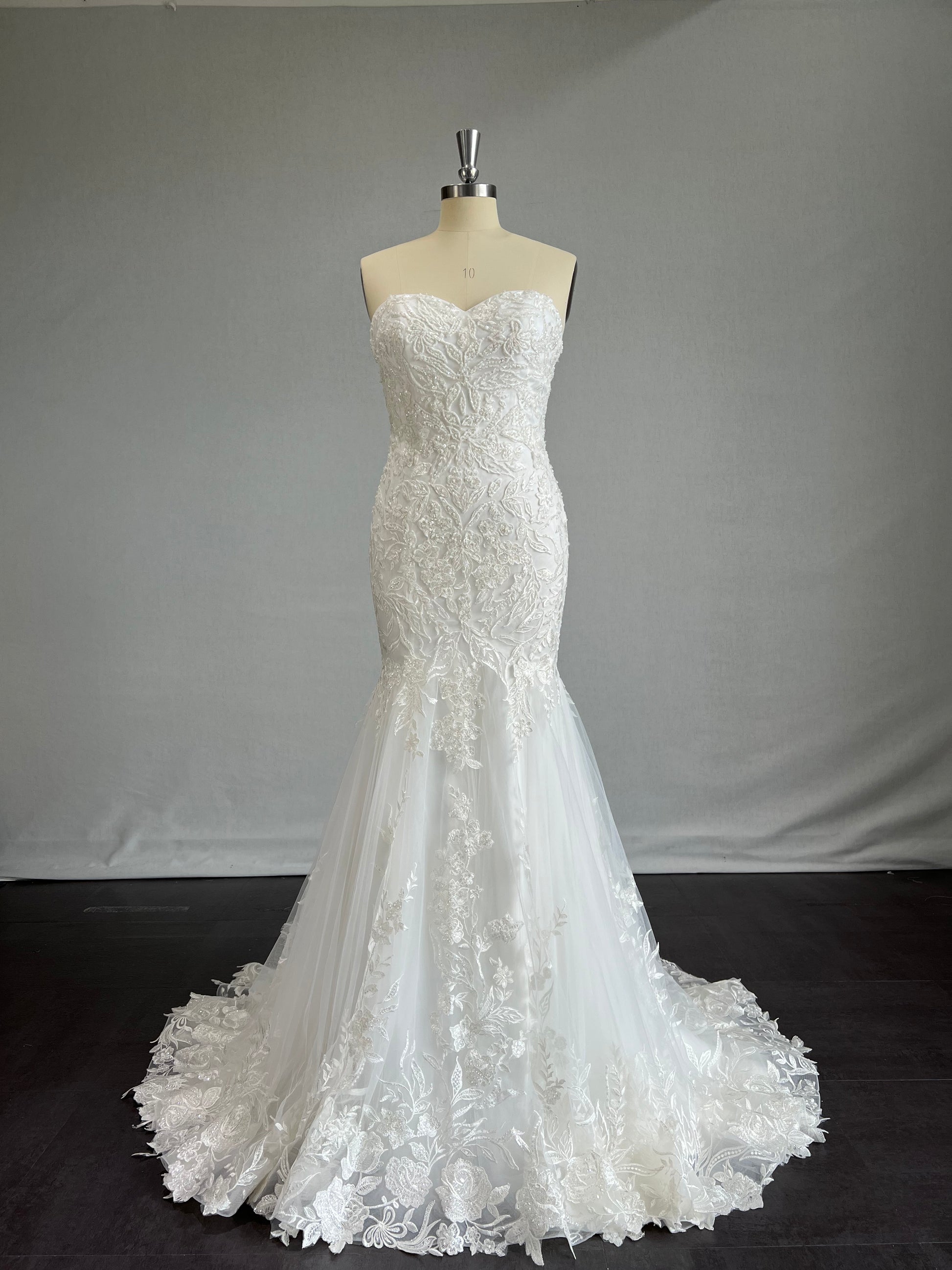 Sequin Lace & Tulle Over Satin Trumpet Wedding Dress Florence - A.Cherie Couture Shop