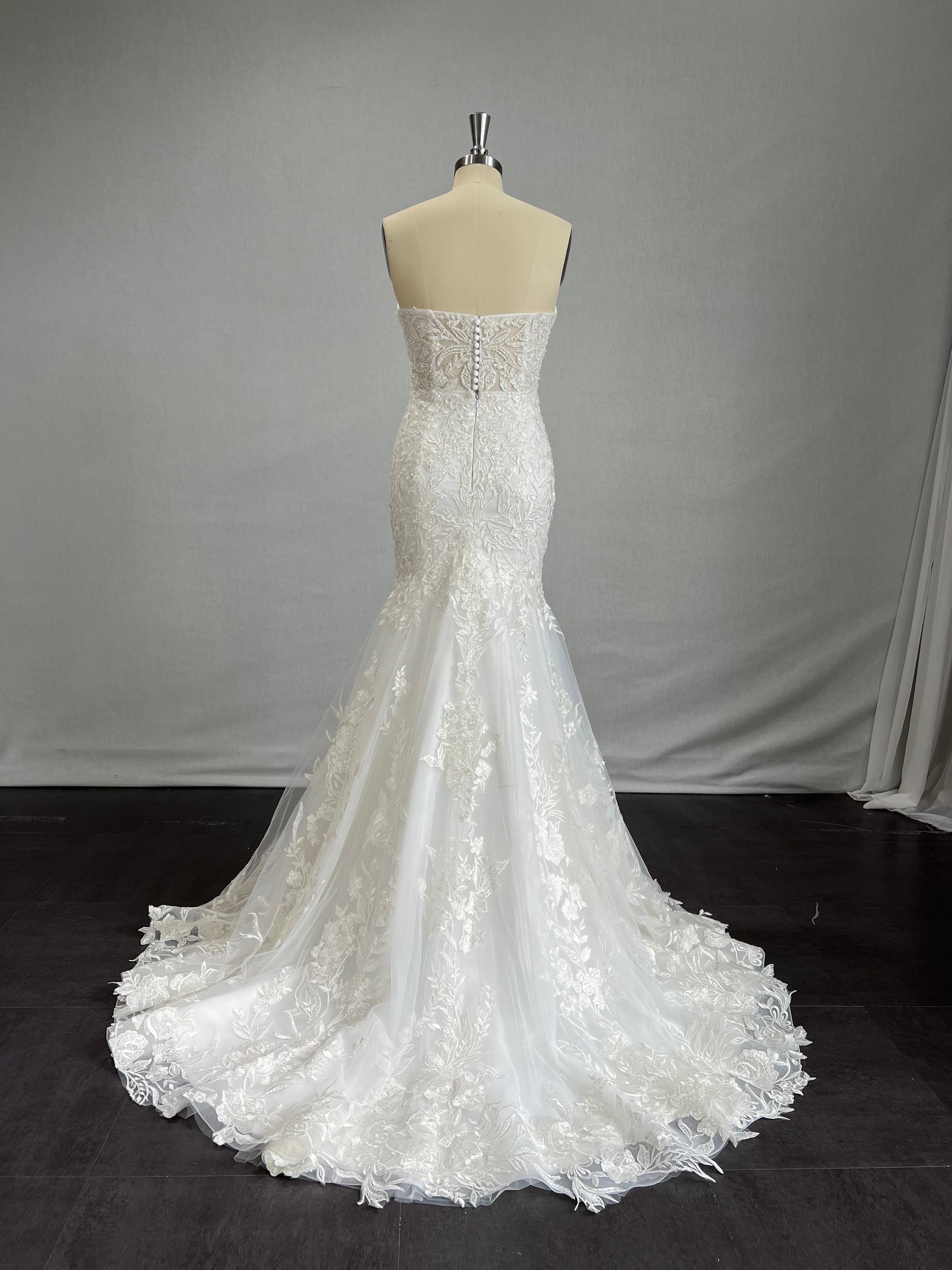 Sequin Lace & Tulle Over Satin Trumpet Wedding Dress Florence - A.Cherie Couture Shop