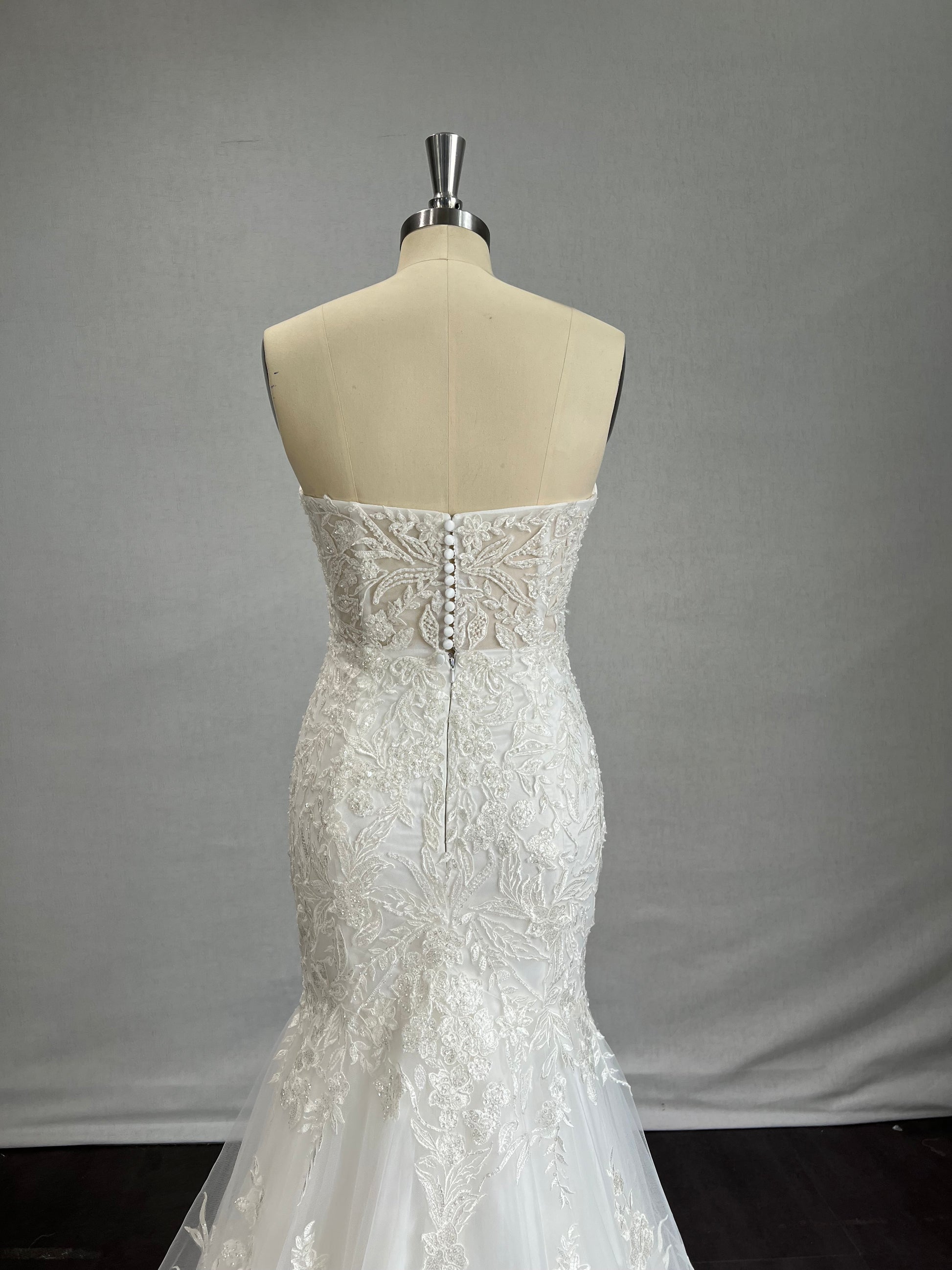 Sequin Lace & Tulle Over Satin Trumpet Wedding Dress Florence - A.Cherie Couture Shop