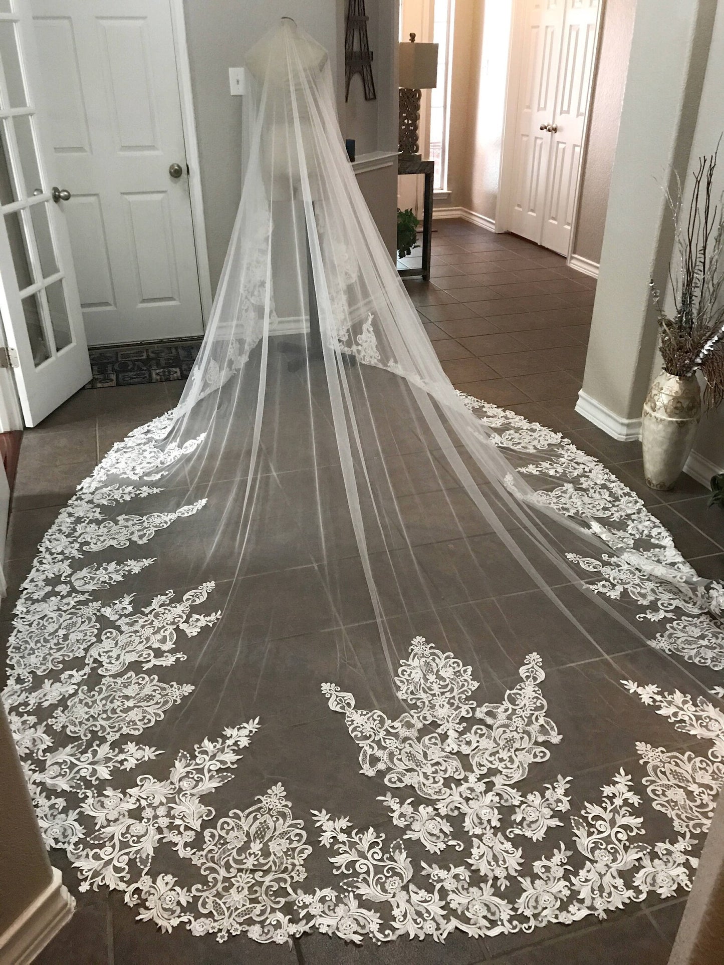 Scroll Dense Lace Royal Veil - A.Cherie Couture Shop