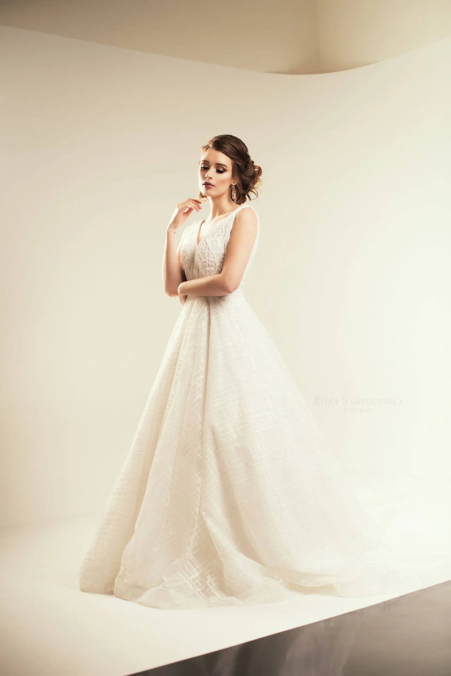 Plunge Neckline Beaded Full A-Line Wedding Dress Anastasia - A.Cherie Couture Shop