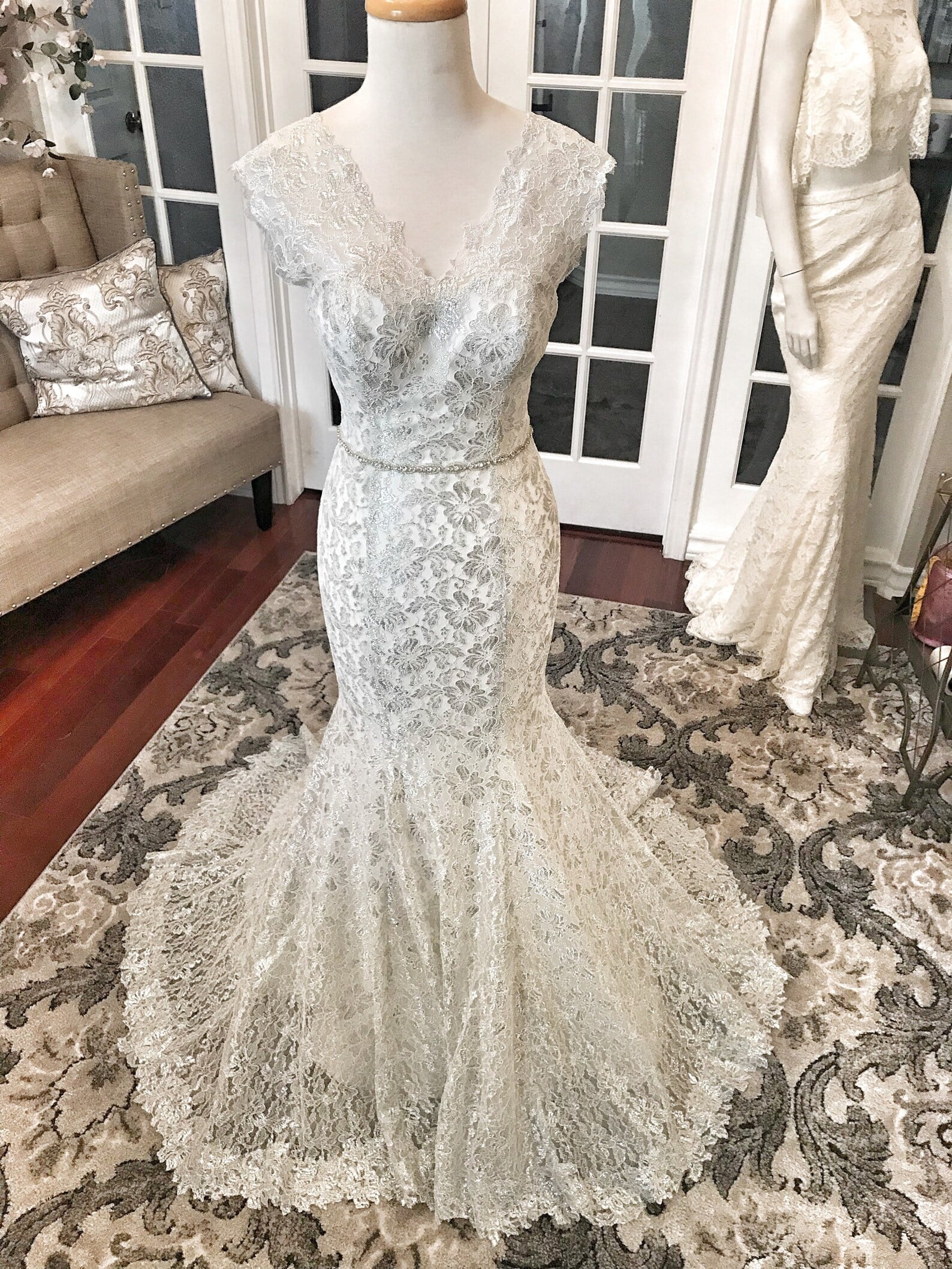 Silver Lace Fit & Flare Wedding Dress Selene - A.Cherie Couture Shop