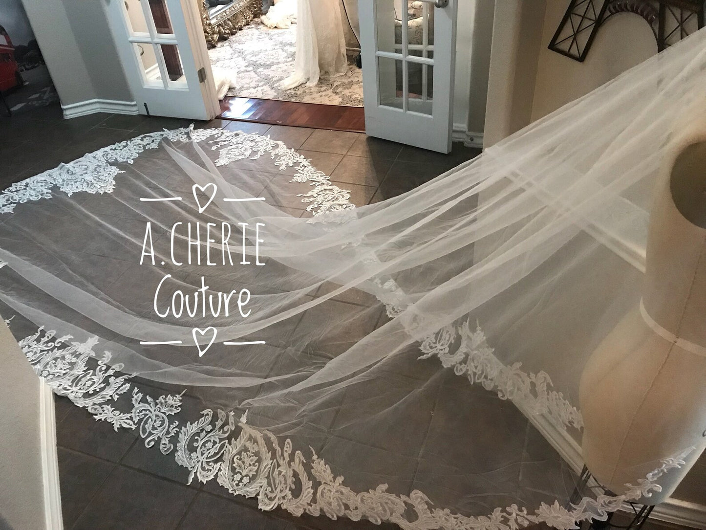 Sequin Scroll Lace Royal Veil - A.Cherie Couture Shop