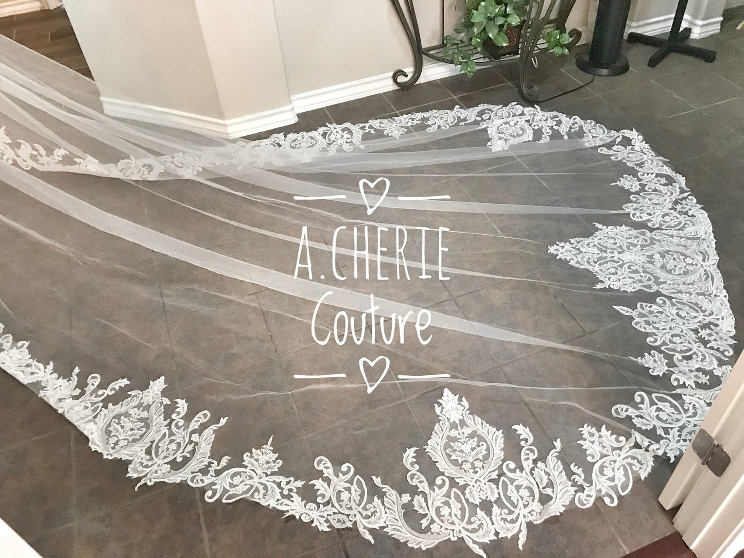 Sequin Scroll Lace Royal Veil - A.Cherie Couture Shop